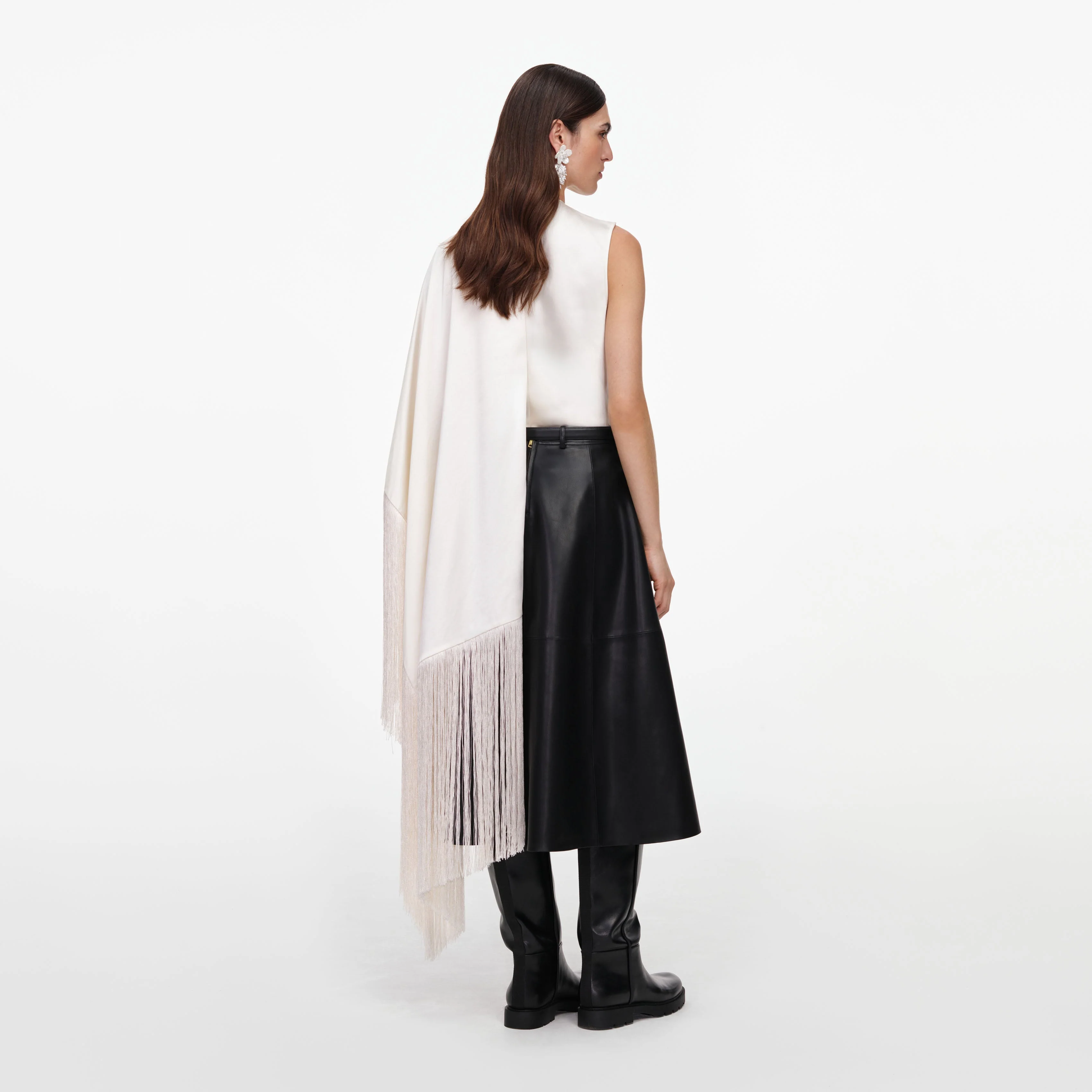 Cream Satin Fringed Scarf Top - Image 3