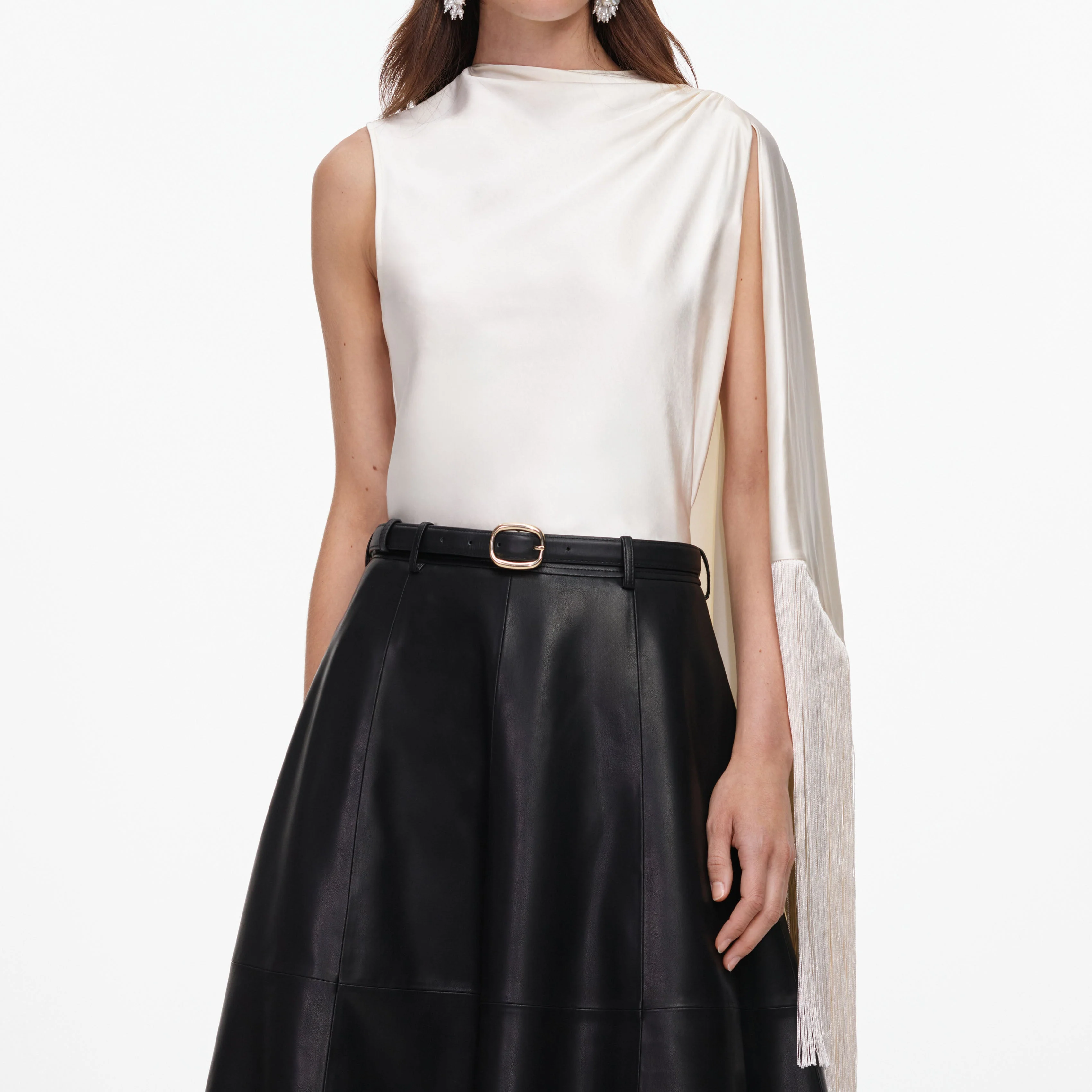 Cream Satin Fringed Scarf Top - Image 4