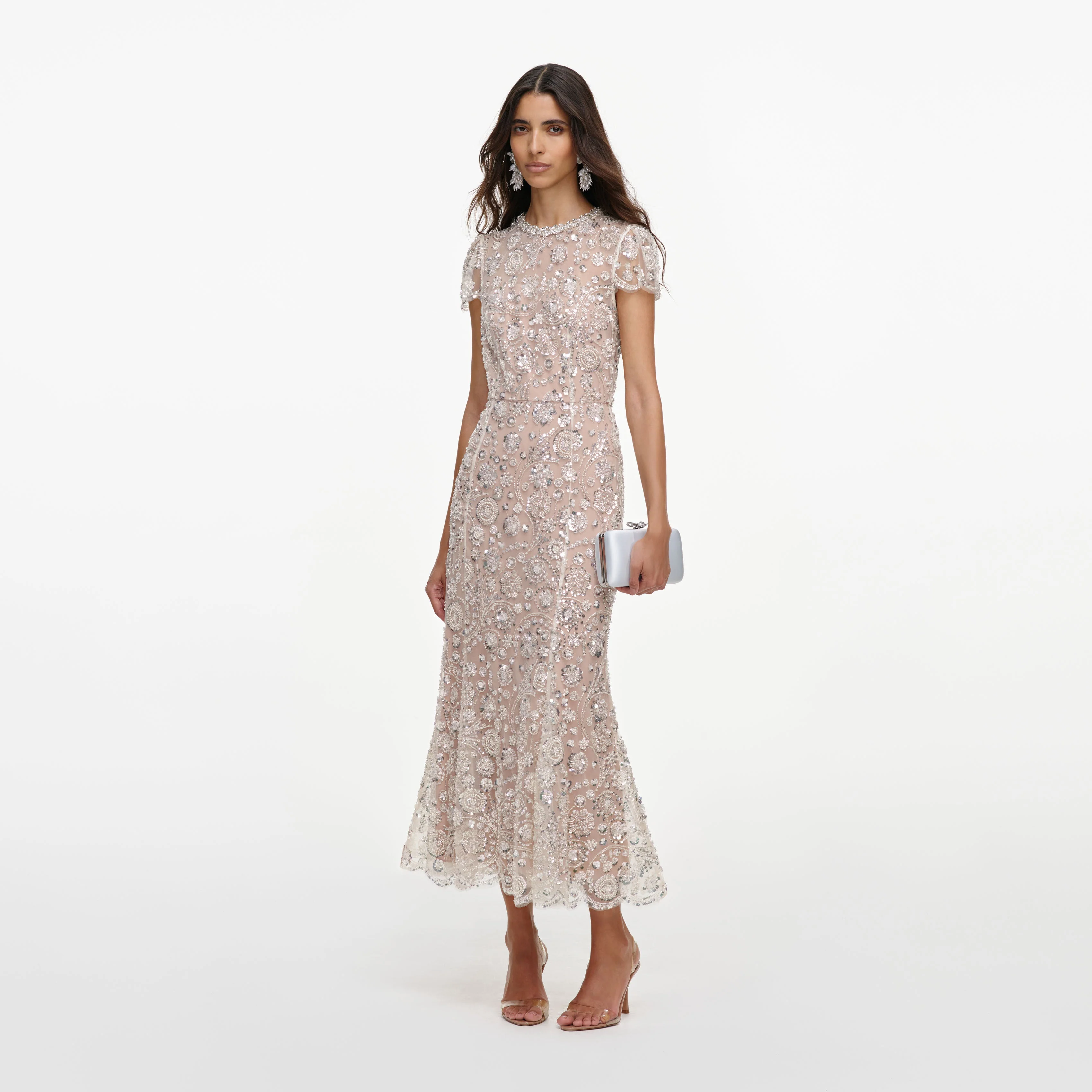 Cream Sequin Embellished Midi Dress - Image 2
