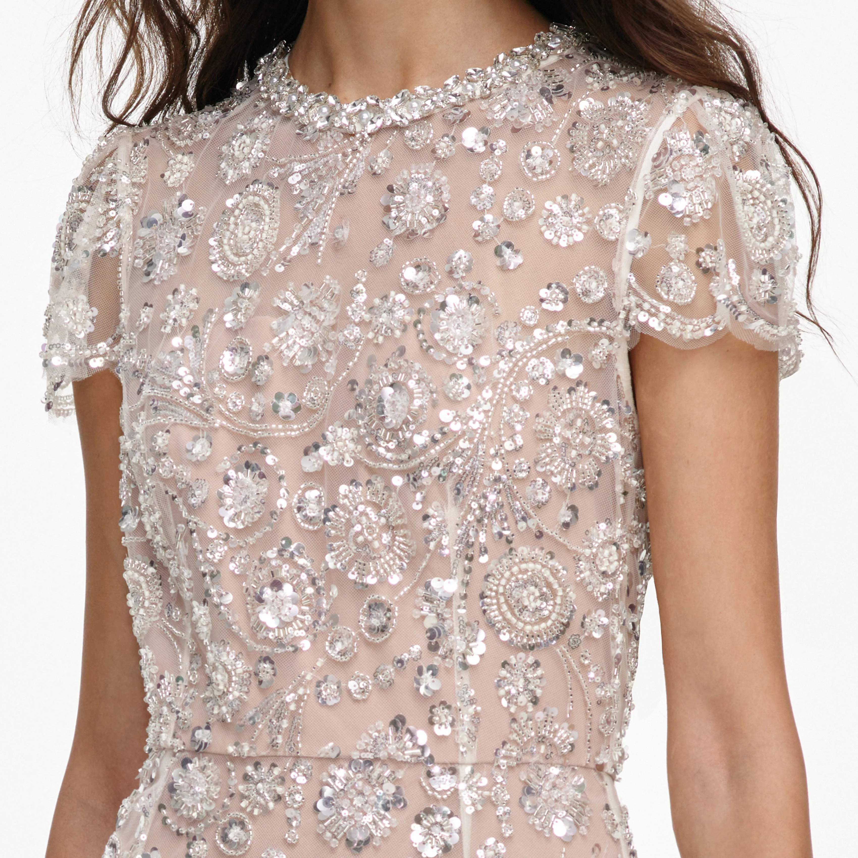 Cream Sequin Embellished Midi Dress - Image 5