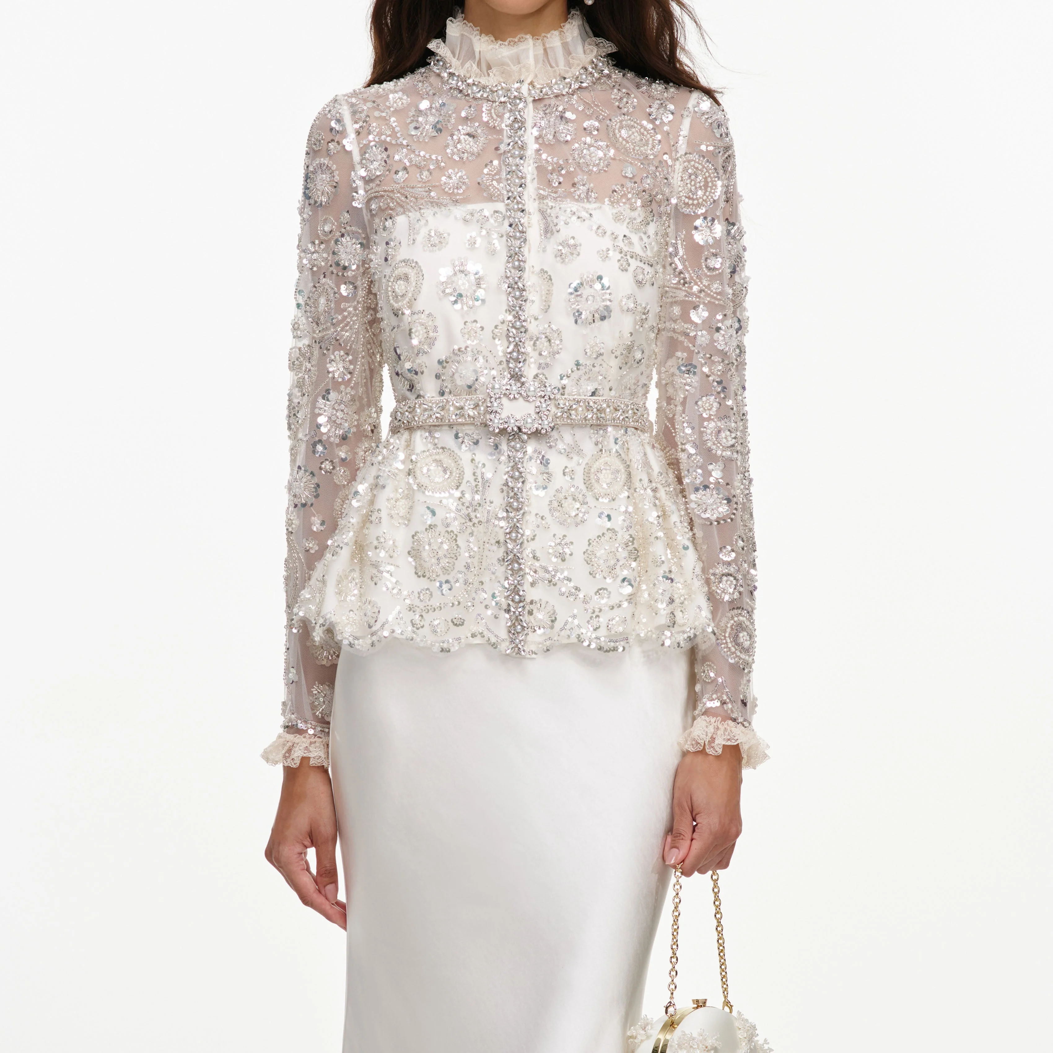 Cream Sequin Embellished Satin Maxi Dress - Image 4