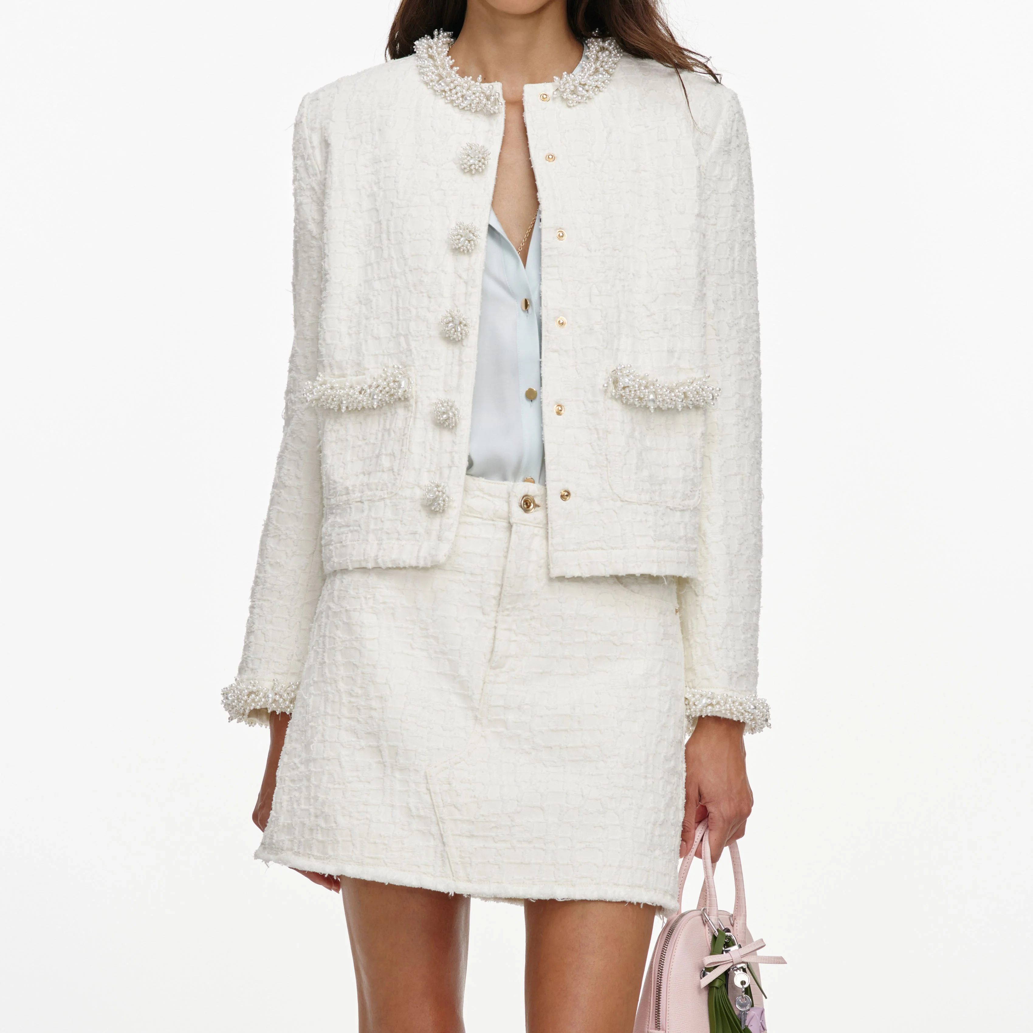 Cream Textured Denim Jacket - Image 4