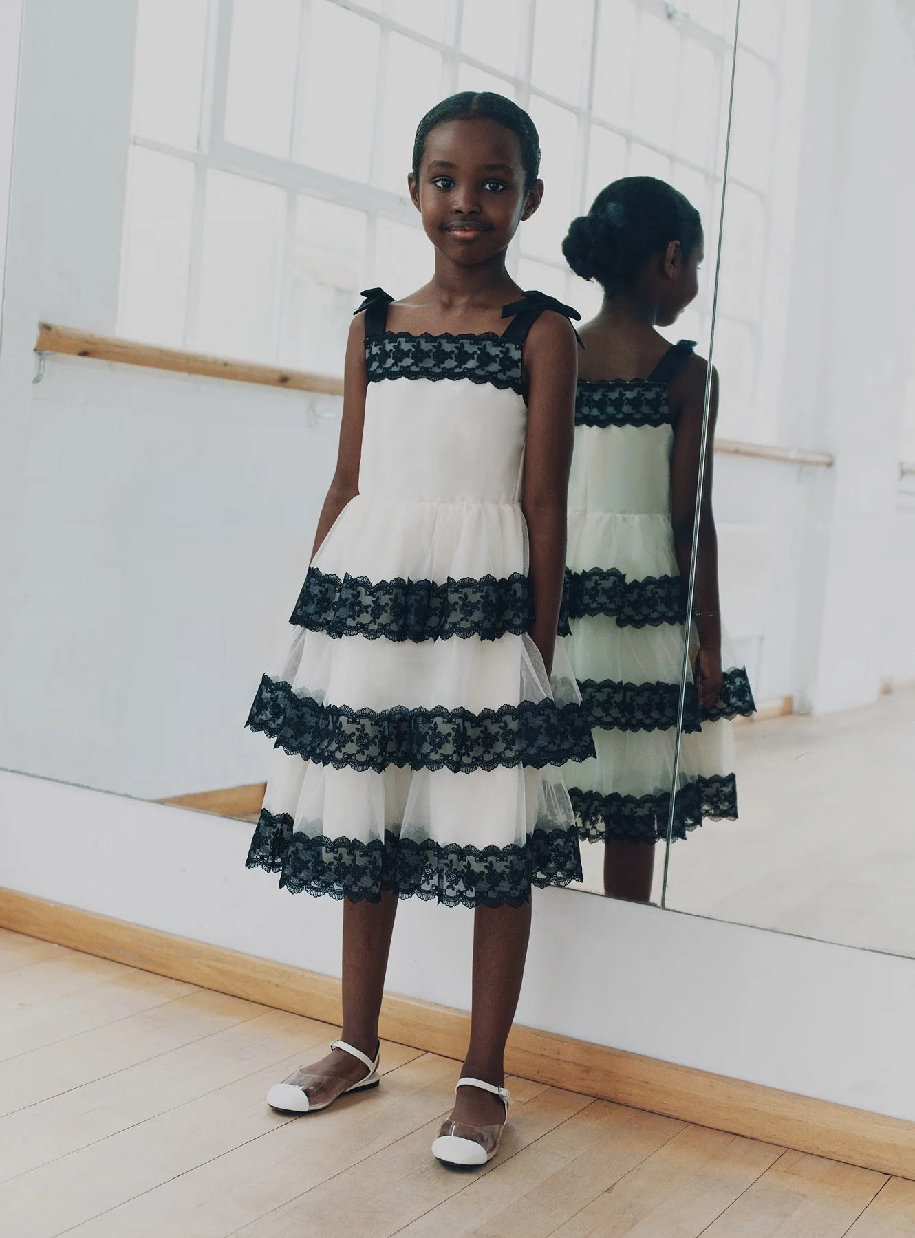Cream Tulle Lace Tiered Dress - Image 4
