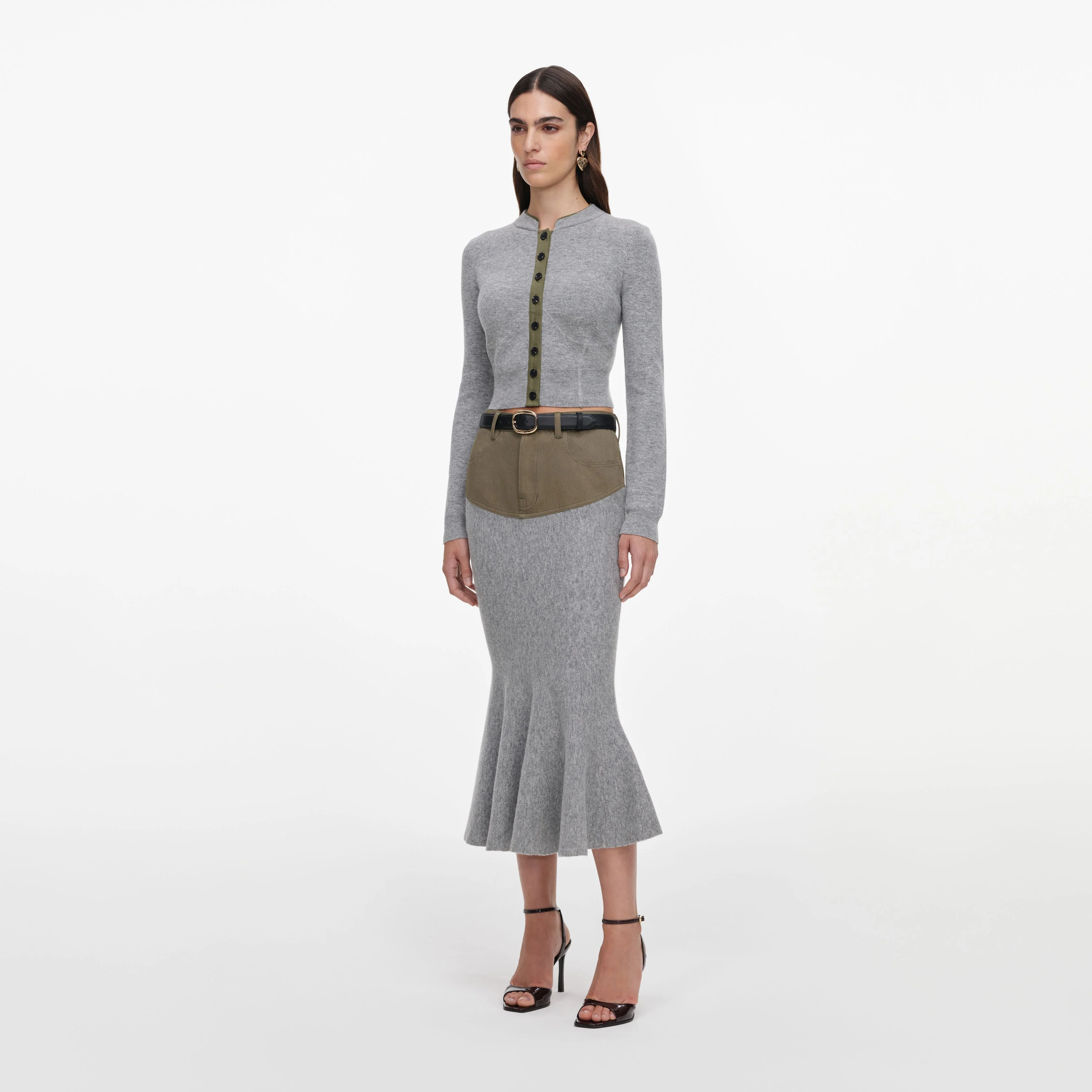 Grey Contrast Placket Cardigan - Image 2