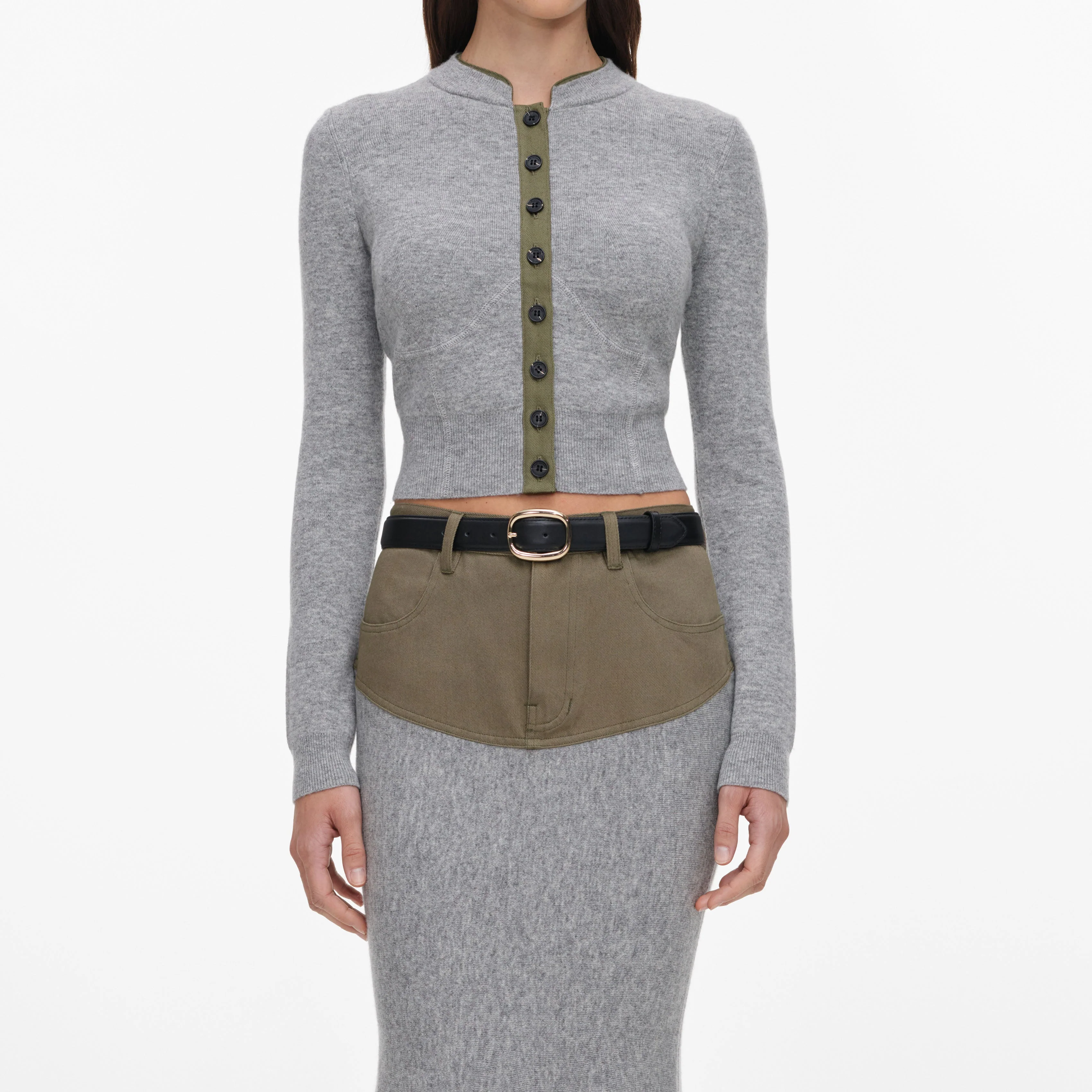 Grey Contrast Placket Cardigan - Image 4