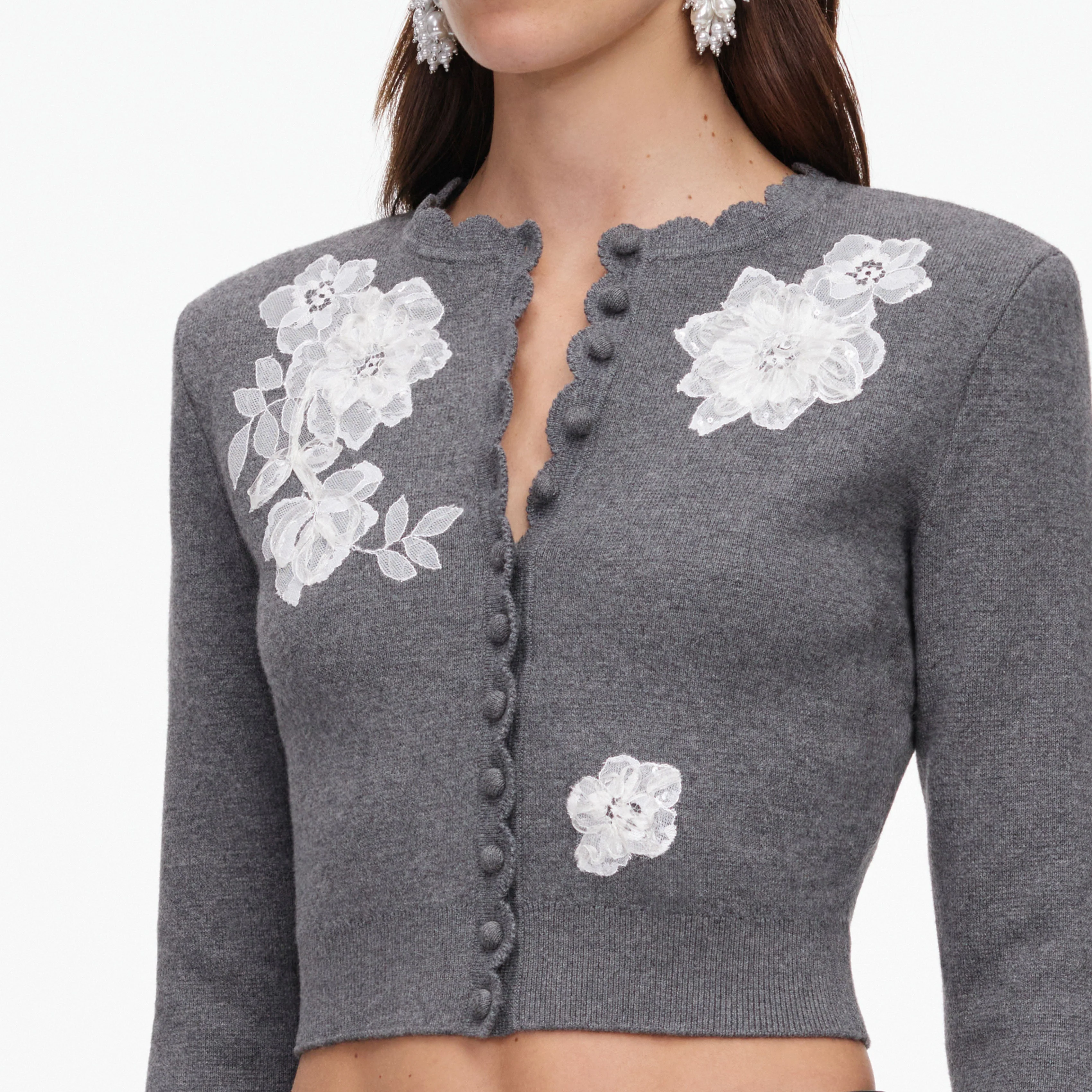 Grey Lace Flower Knit Cardigan - Image 5