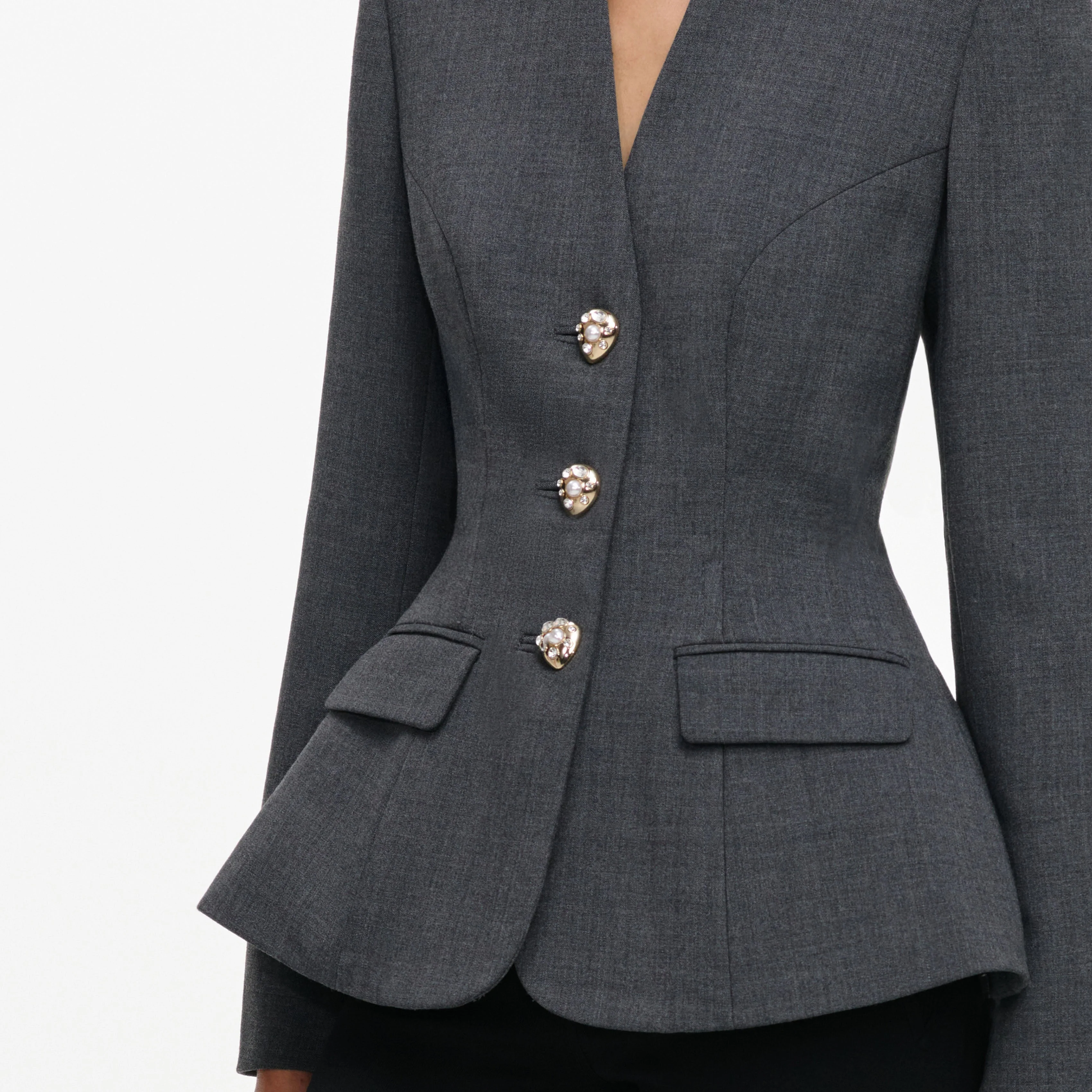 Grey Wool Collarless Jacket - Image 5