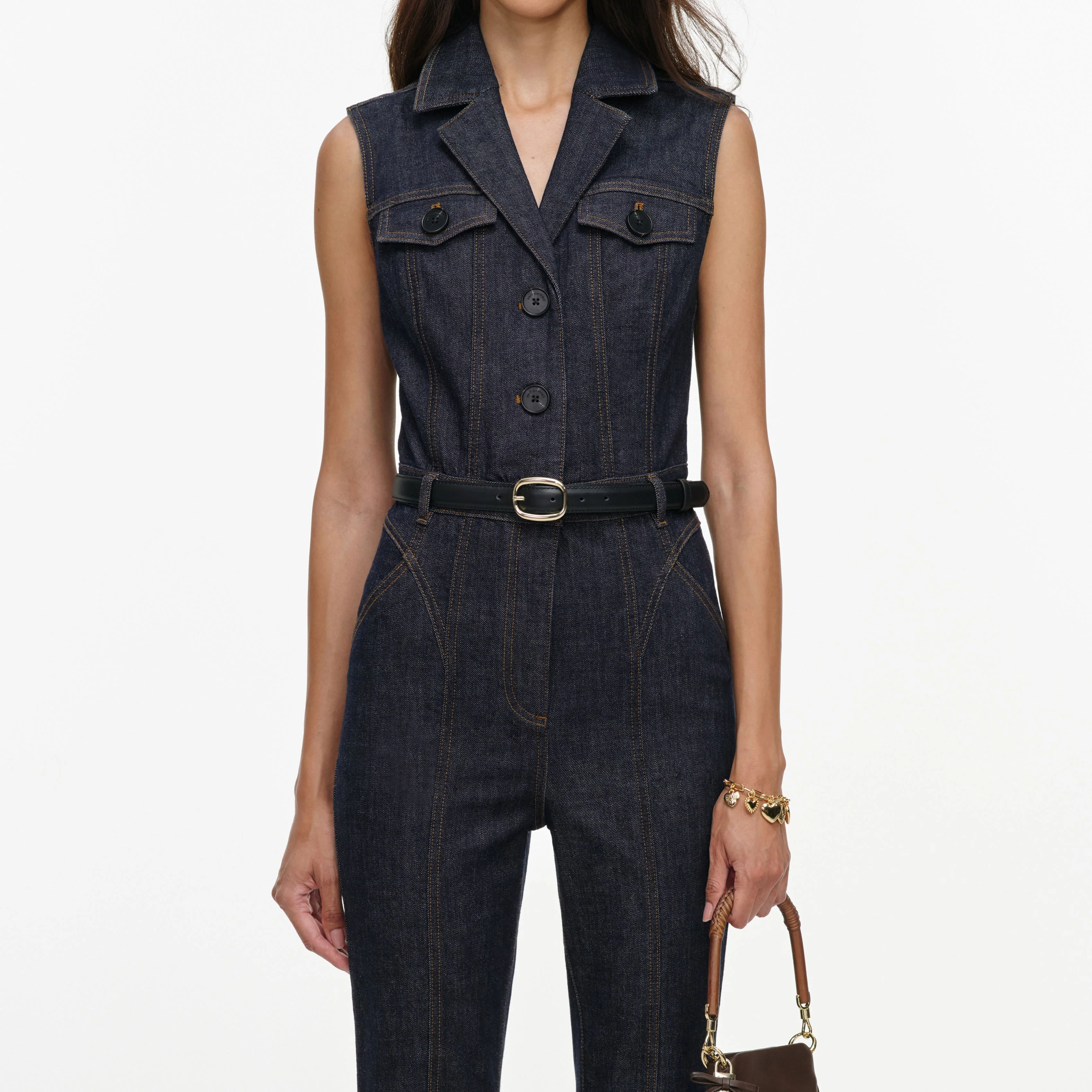 Indigo Belted Denim Jumpsuit - Image 4