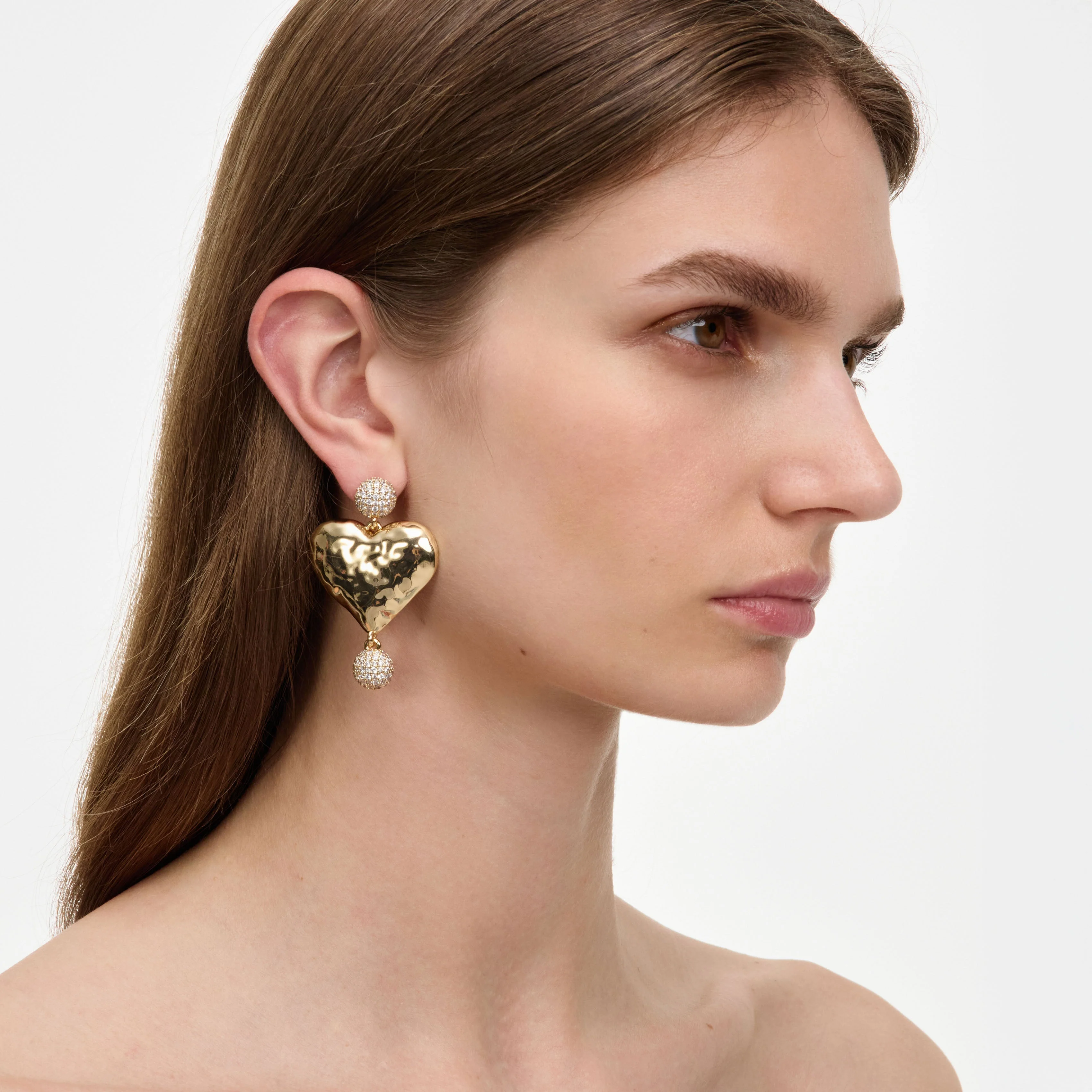 Mottled Gold Heart Crystal Earring - Image 2