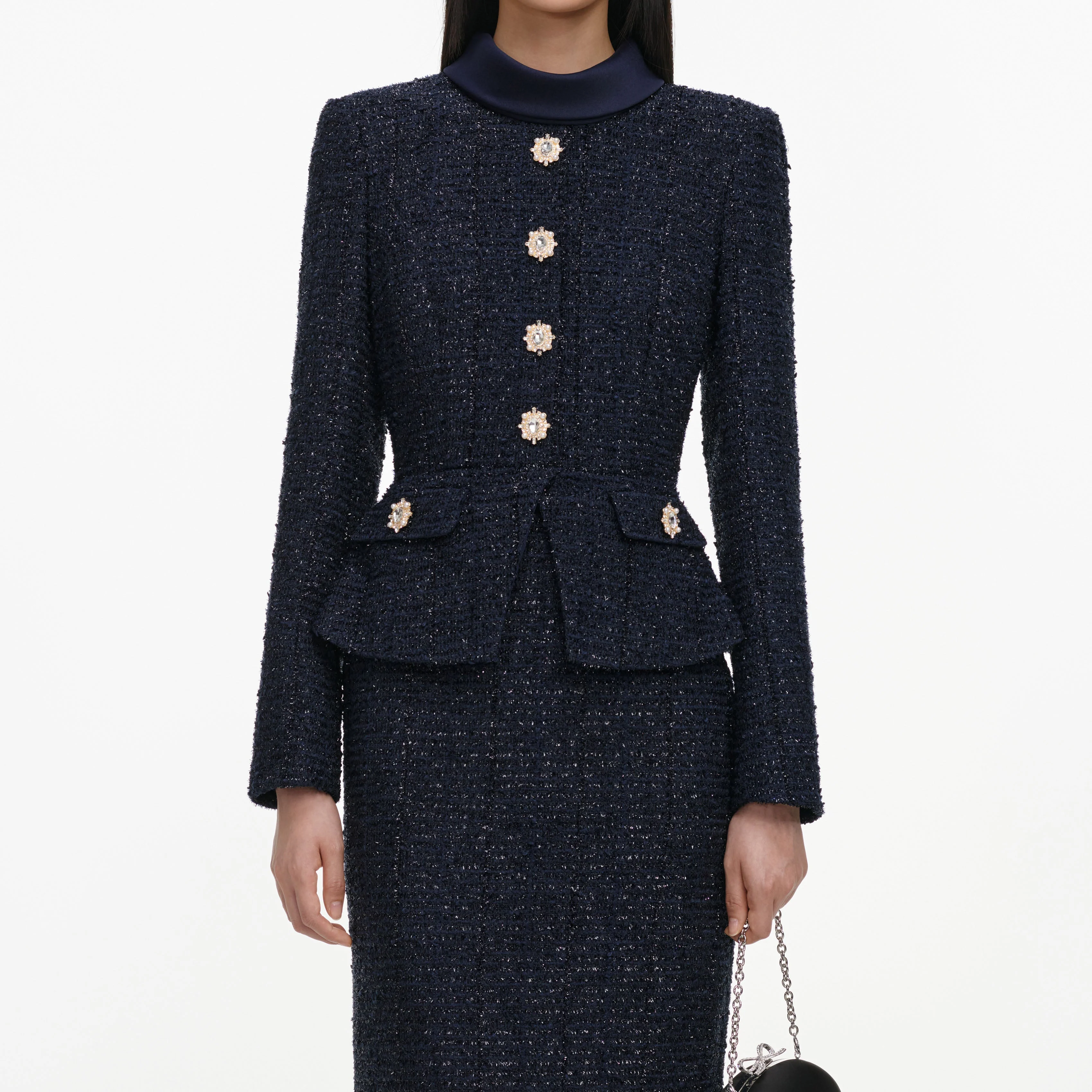Navy Boucle Tailored Midi Dress - Image 4