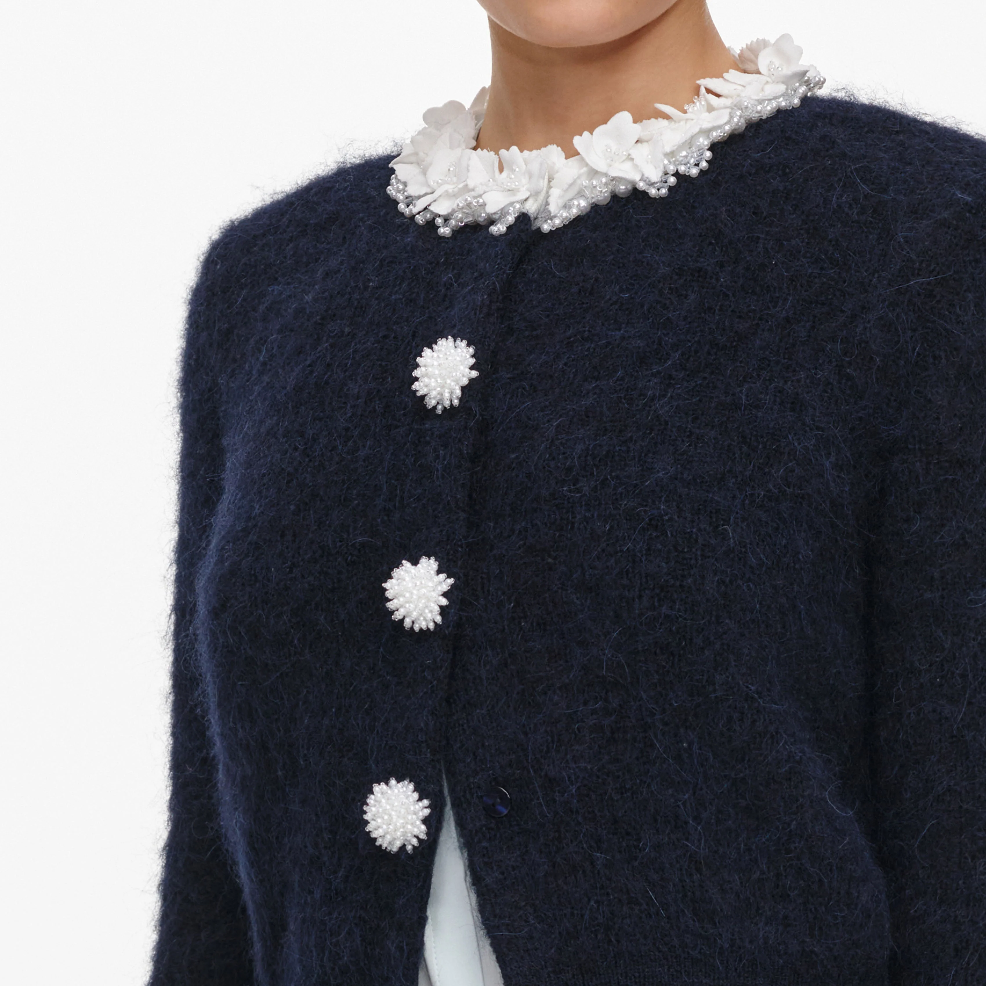 Navy Flower Pearl Trim Knit Jumper - Image 5