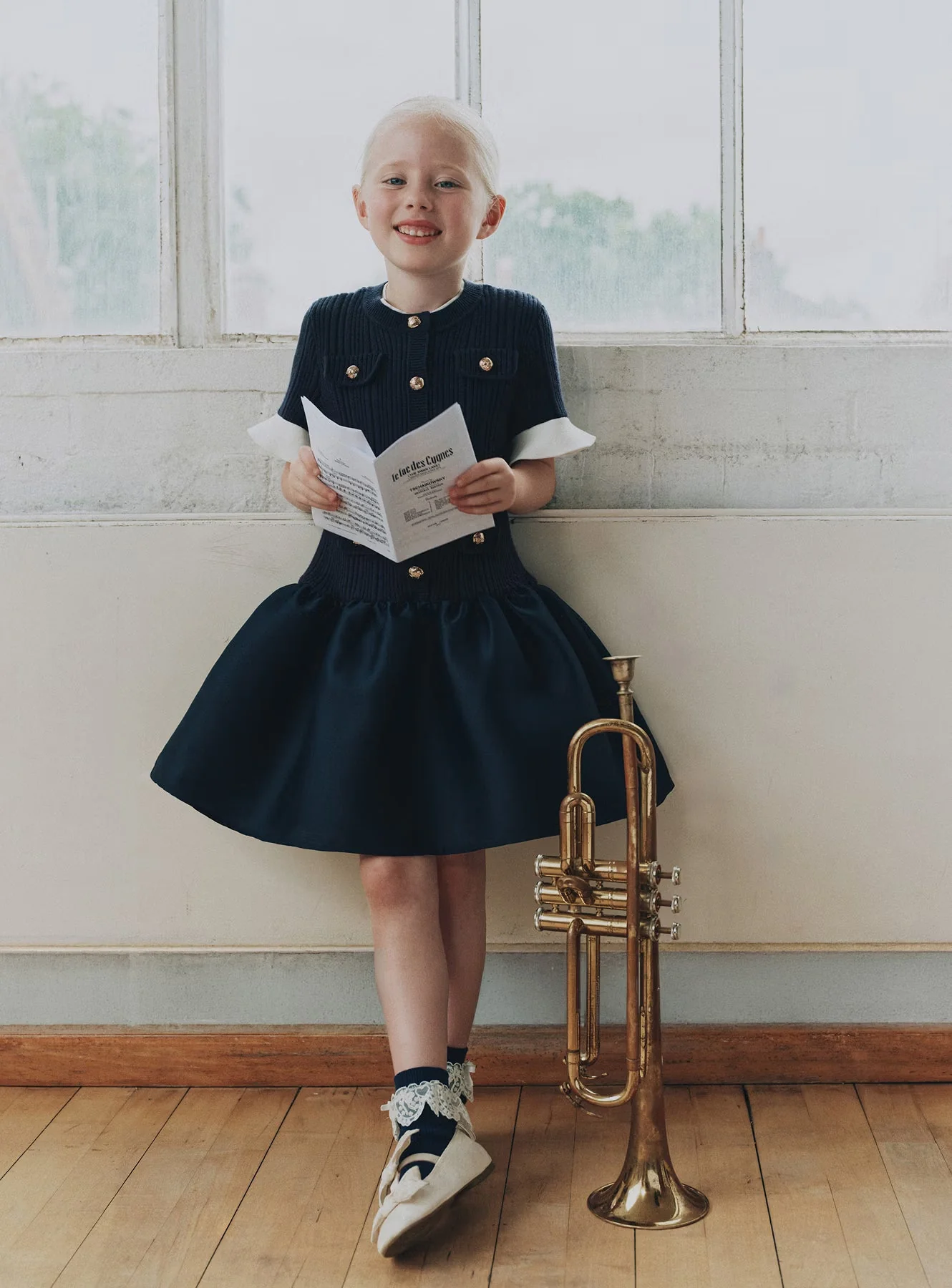 Navy Knit Taffeta Dress - Image 4