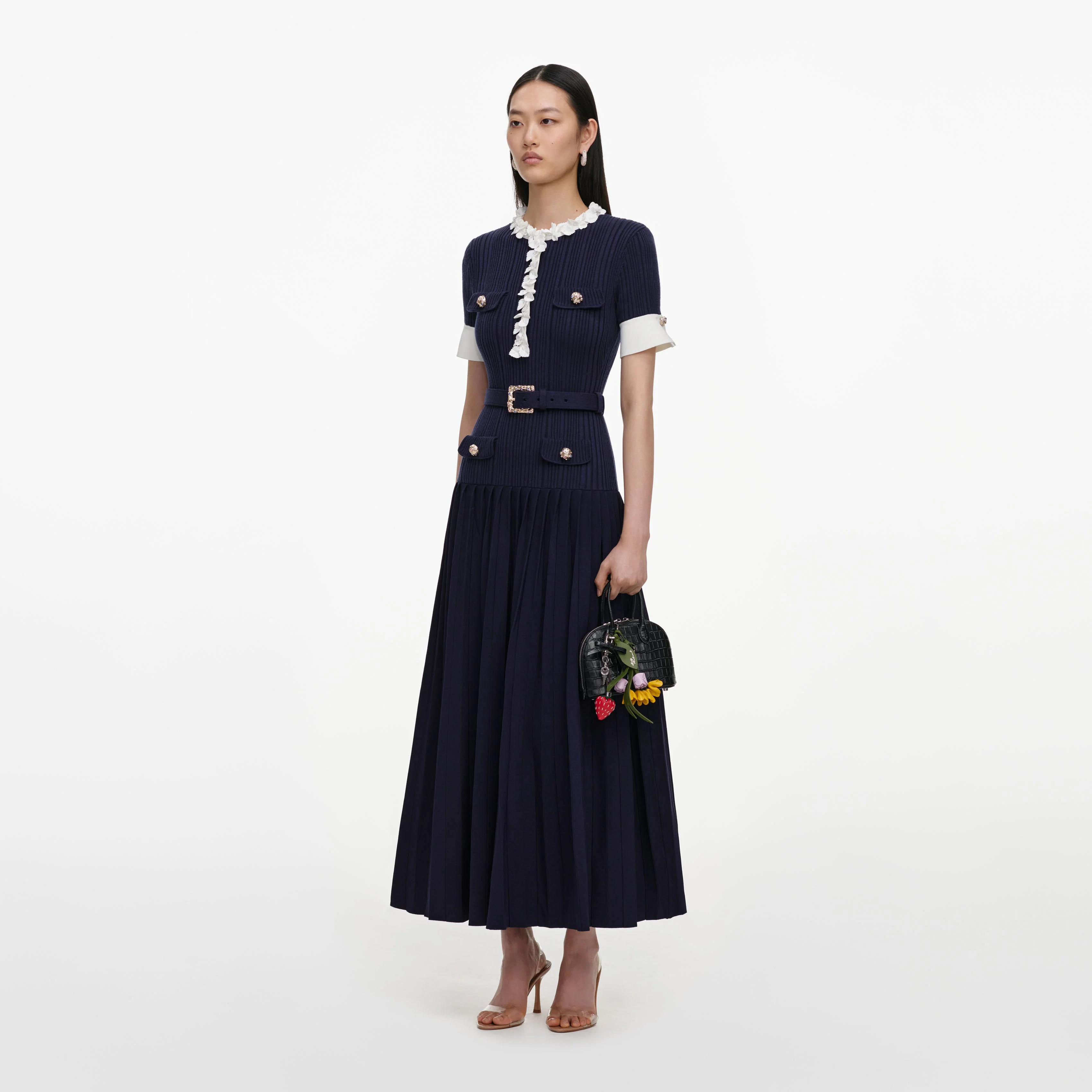 Navy Rib Knit Midi Dress - Image 2