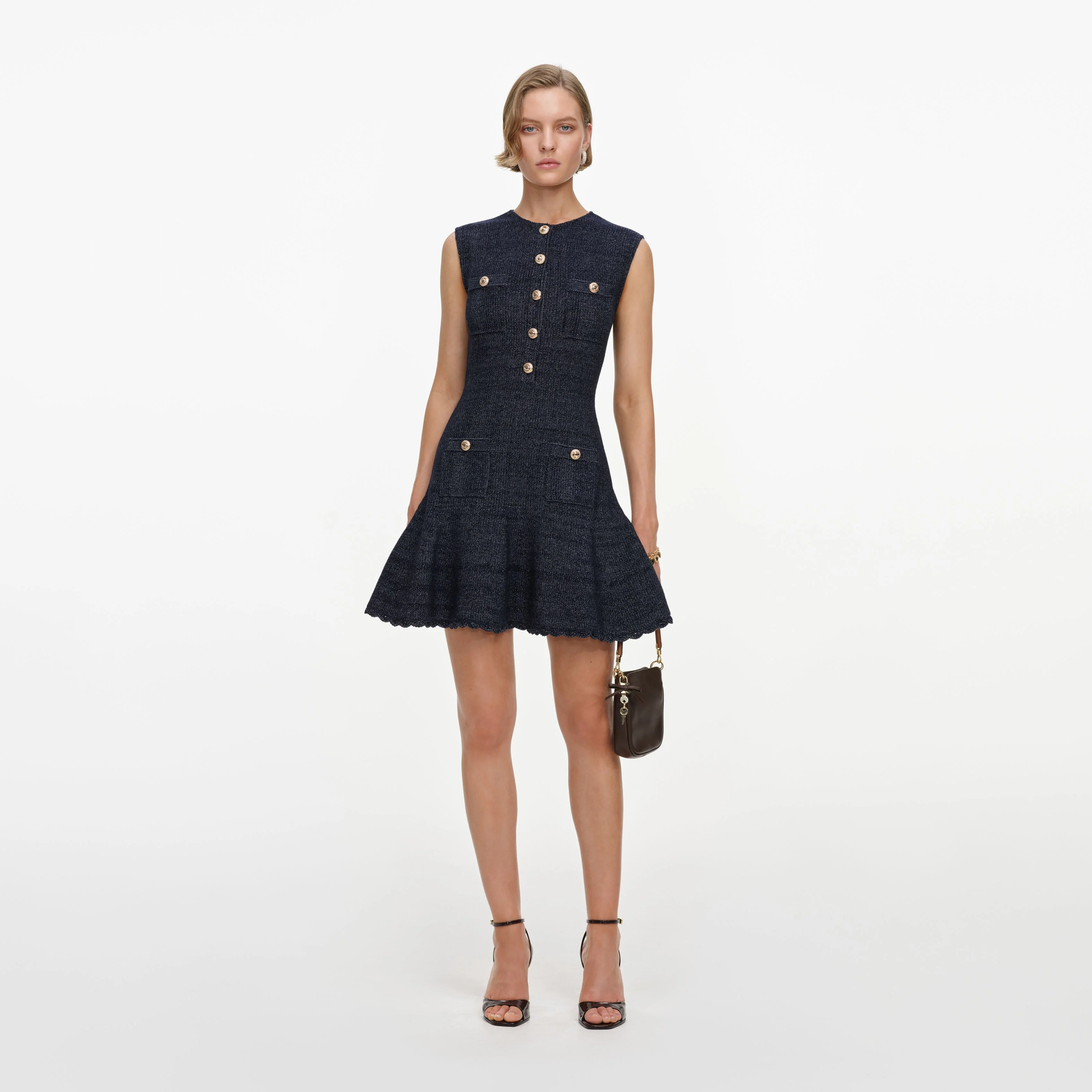 Navy Sleeveless Textured Knit Mini Dress