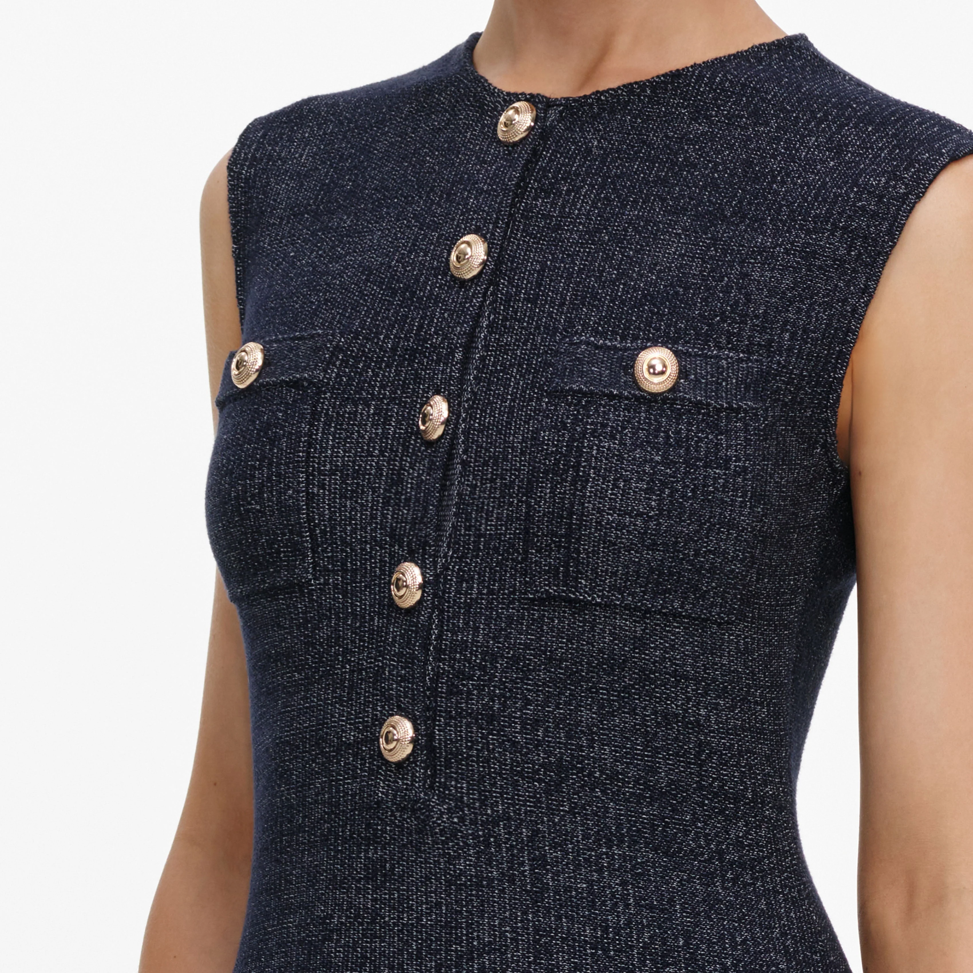 Navy Sleeveless Textured Knit Mini Dress - Image 5