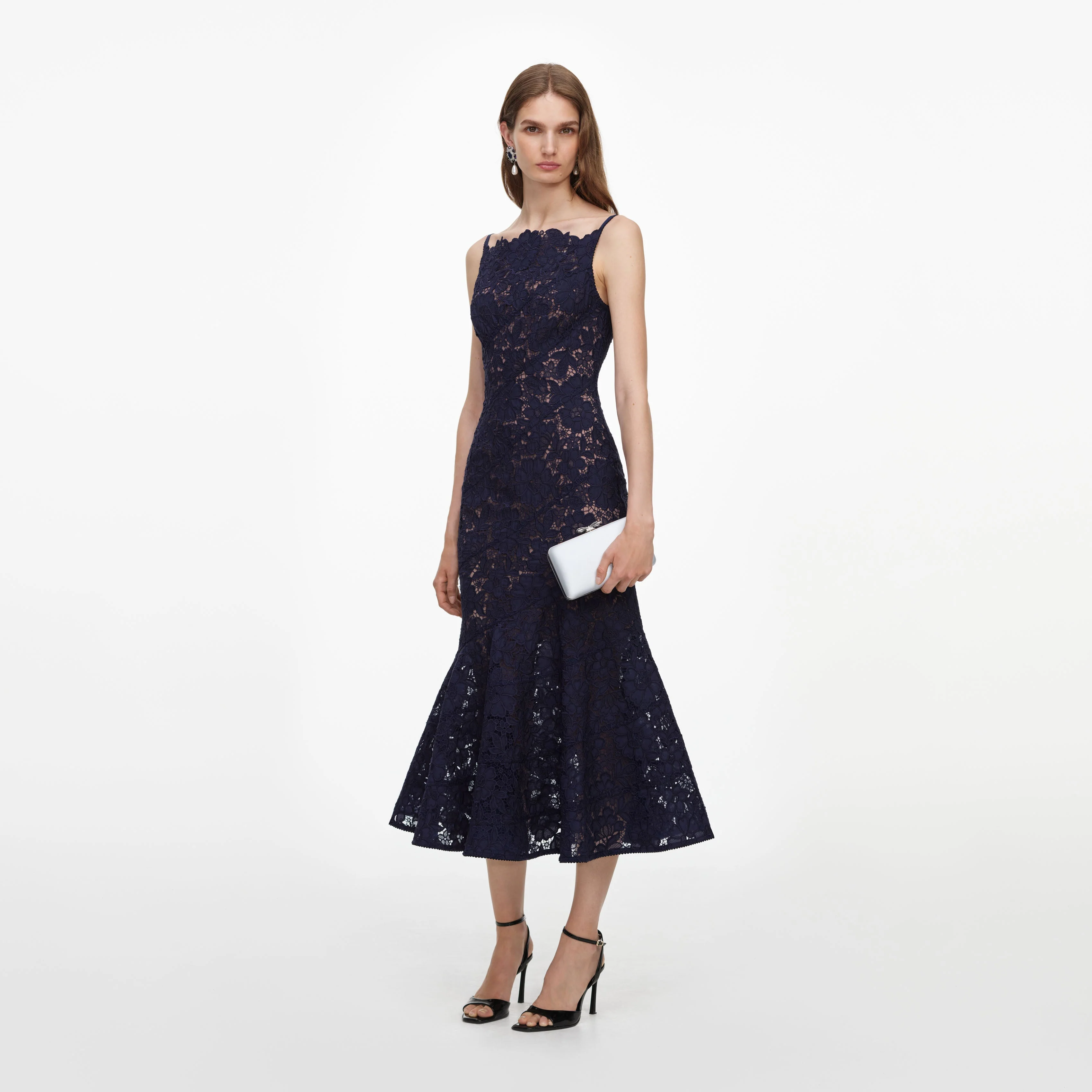 Navy Spiral Lace Midi Dress - Image 2