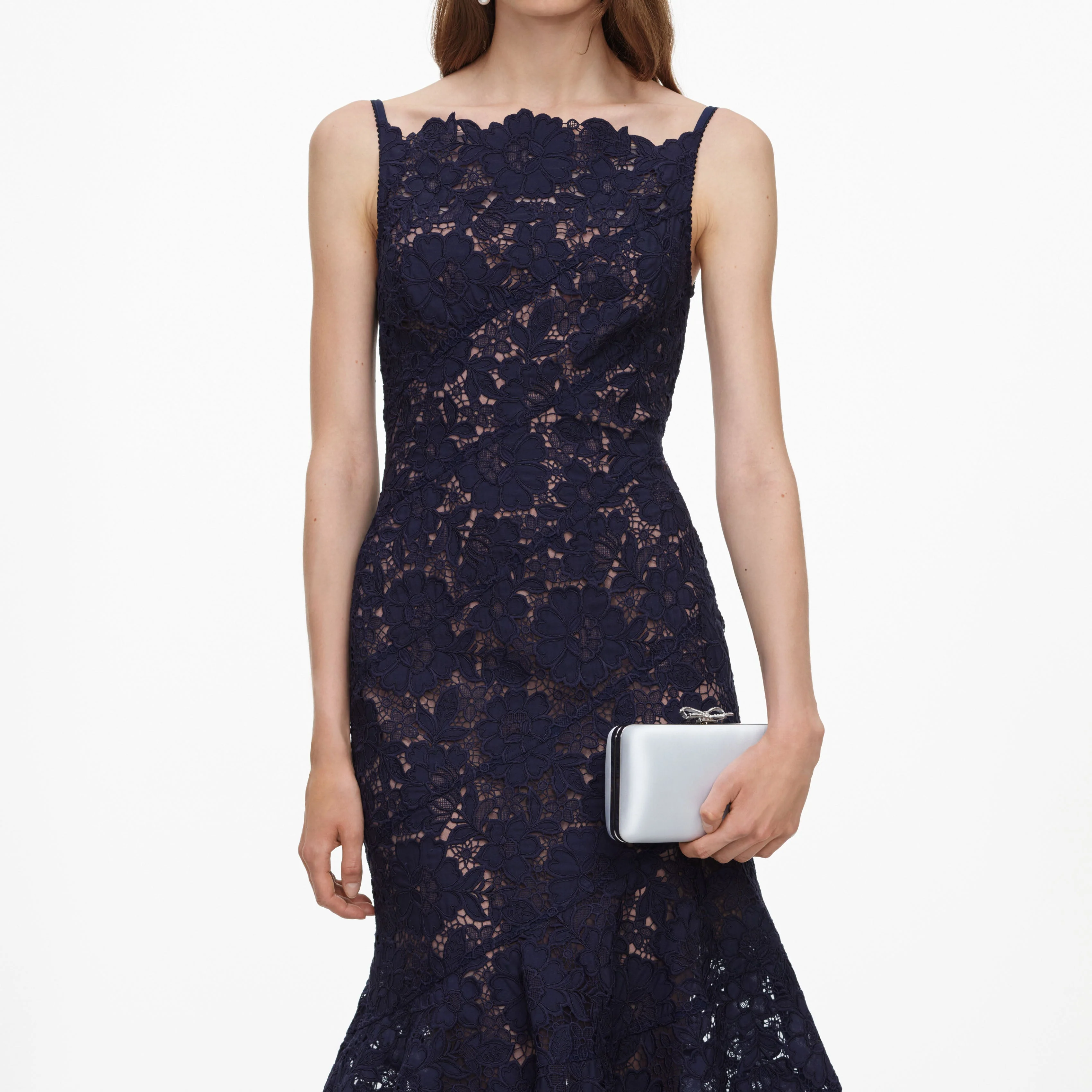 Navy Spiral Lace Midi Dress - Image 4
