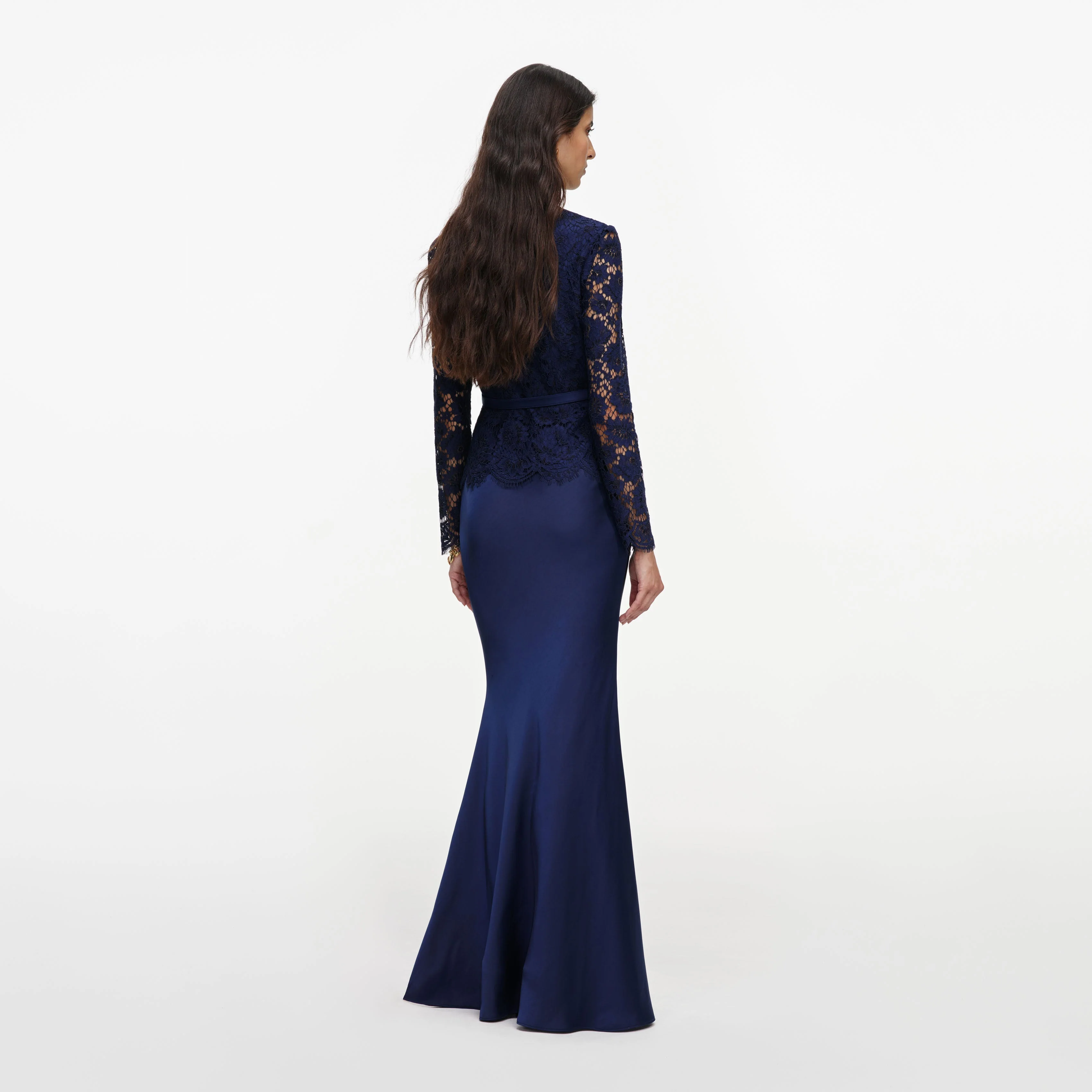 Navy Tailored Lace Satin Maxi Dress - Image 3