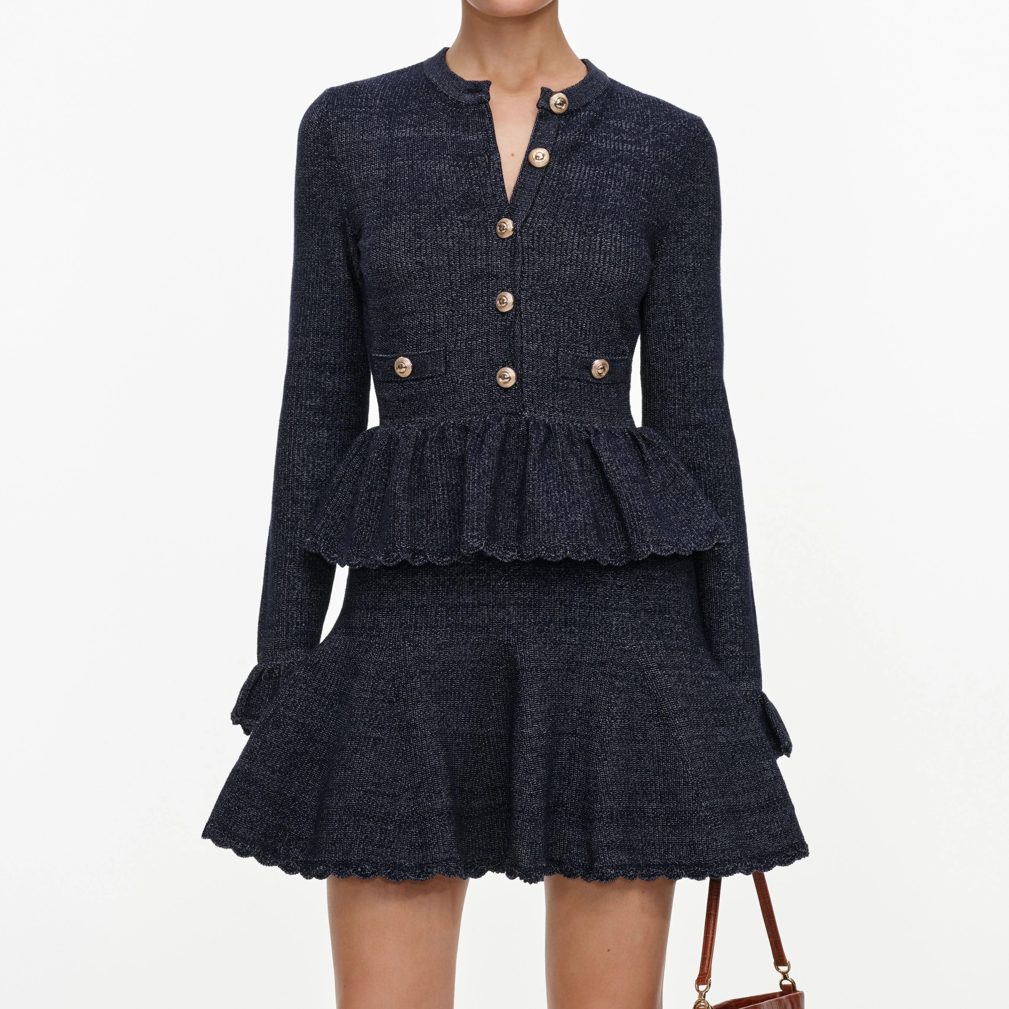 Navy Textured Knit Mini Dress - Image 4
