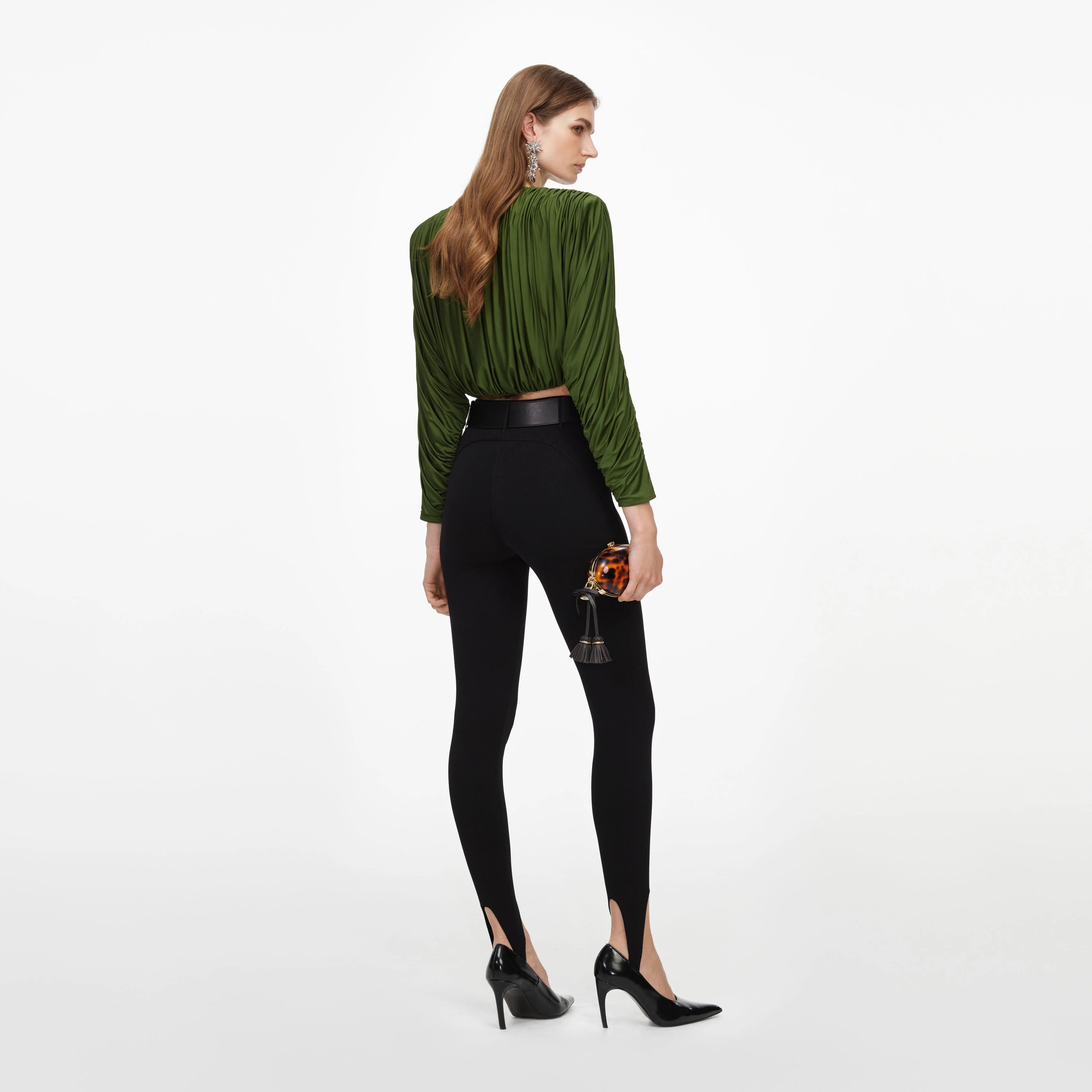 Olive Jersey Gathered Top - Image 3
