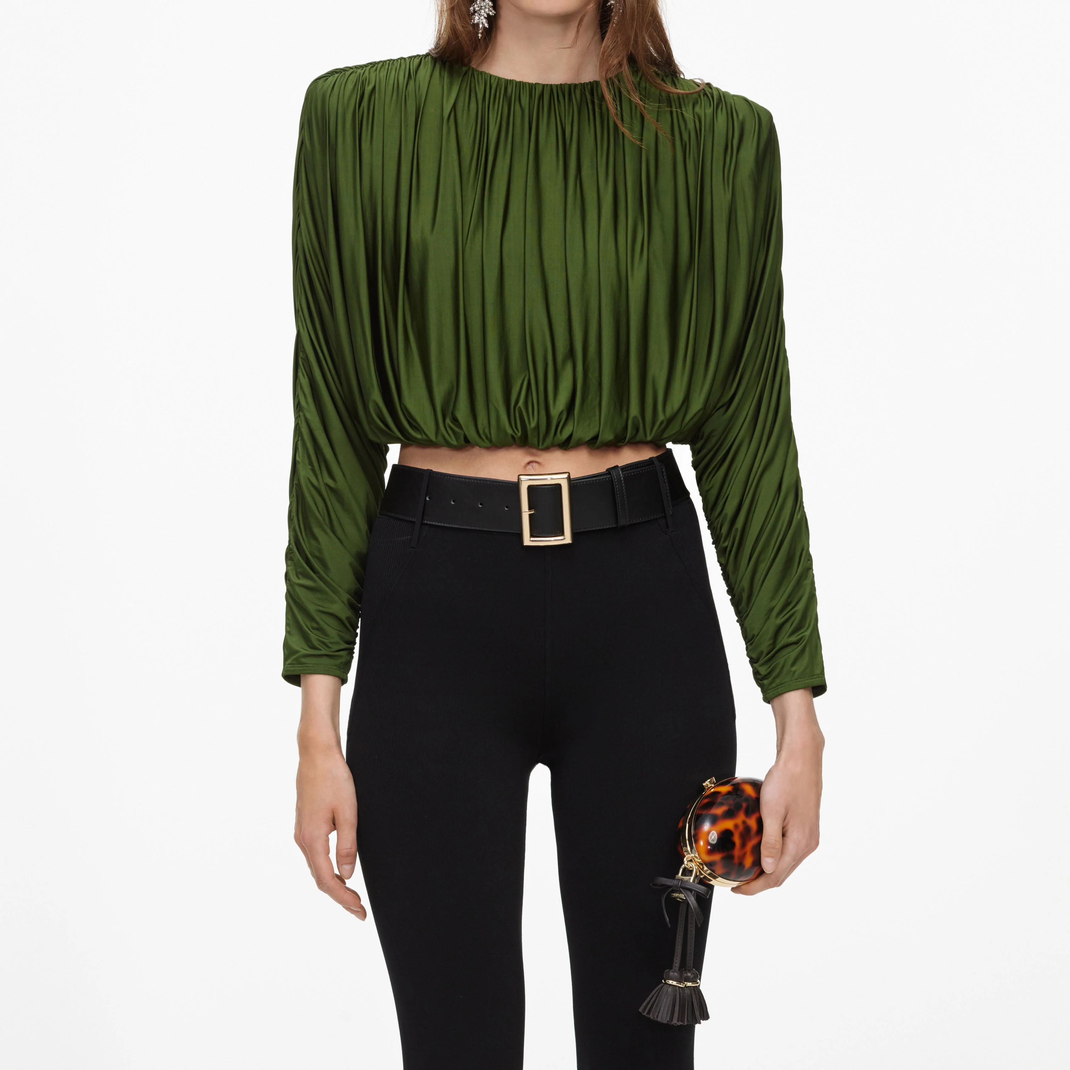 Olive Jersey Gathered Top - Image 4