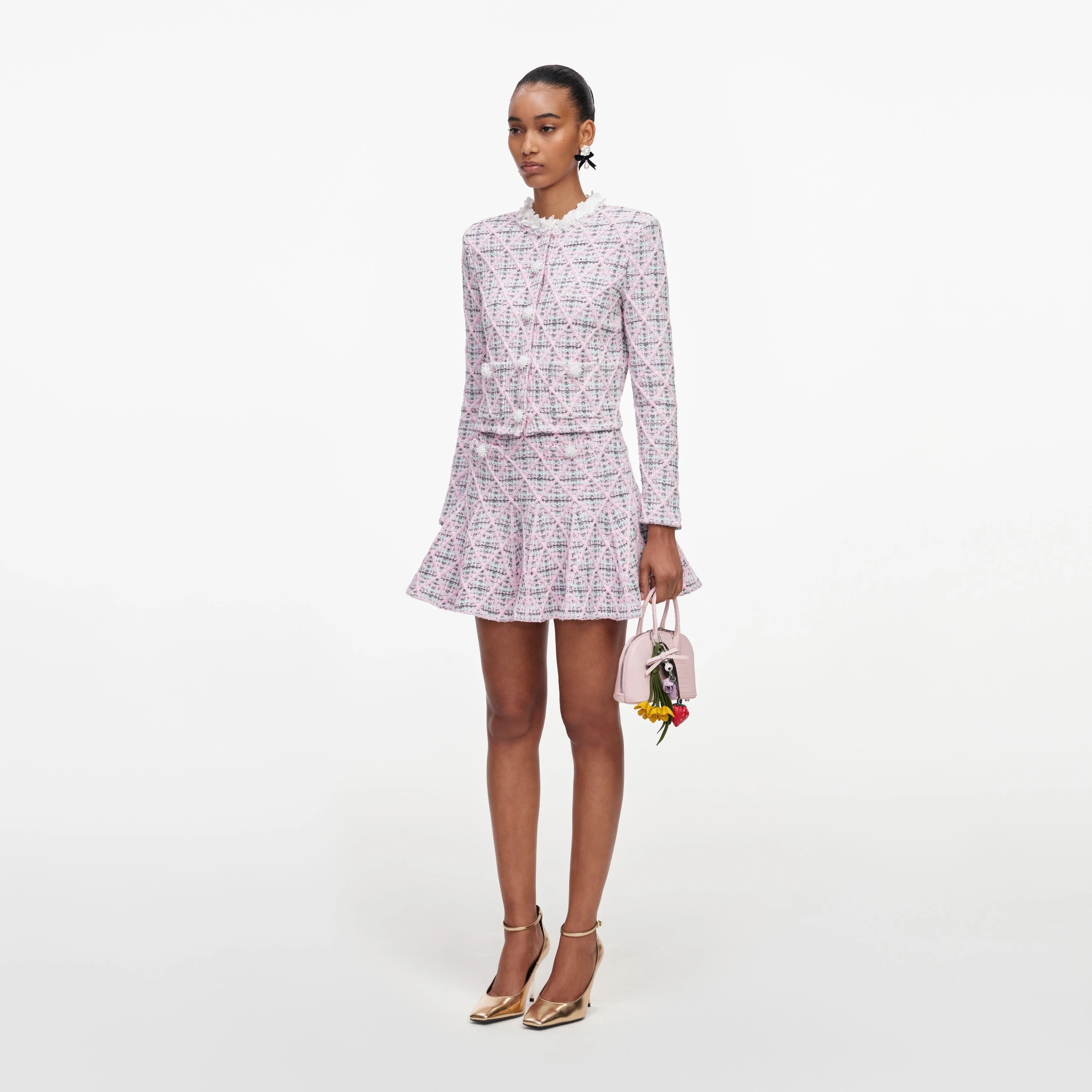 Pink Check Knit Cardigan - Image 2