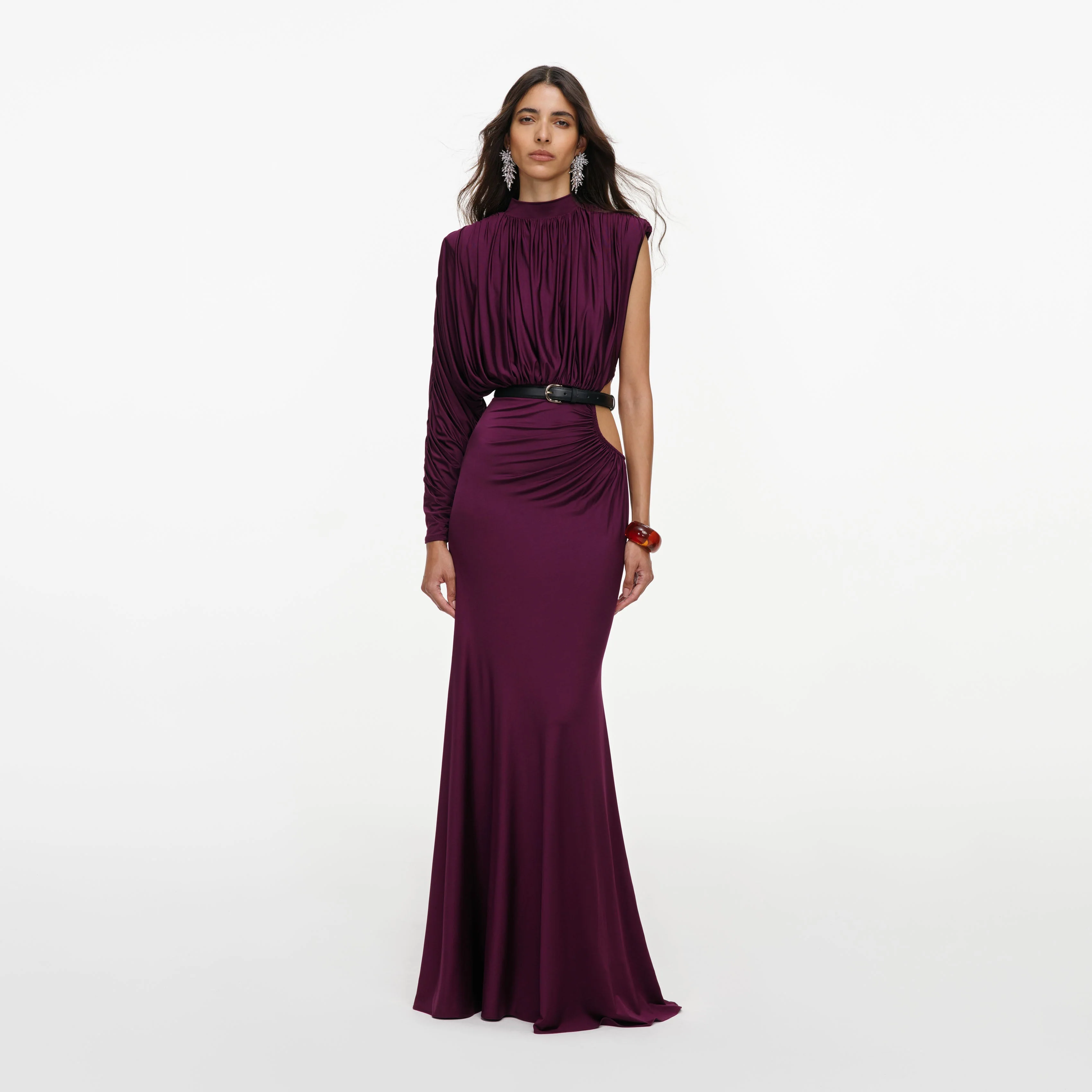 Purple Jersey Draped Maxi Dress - Image 4