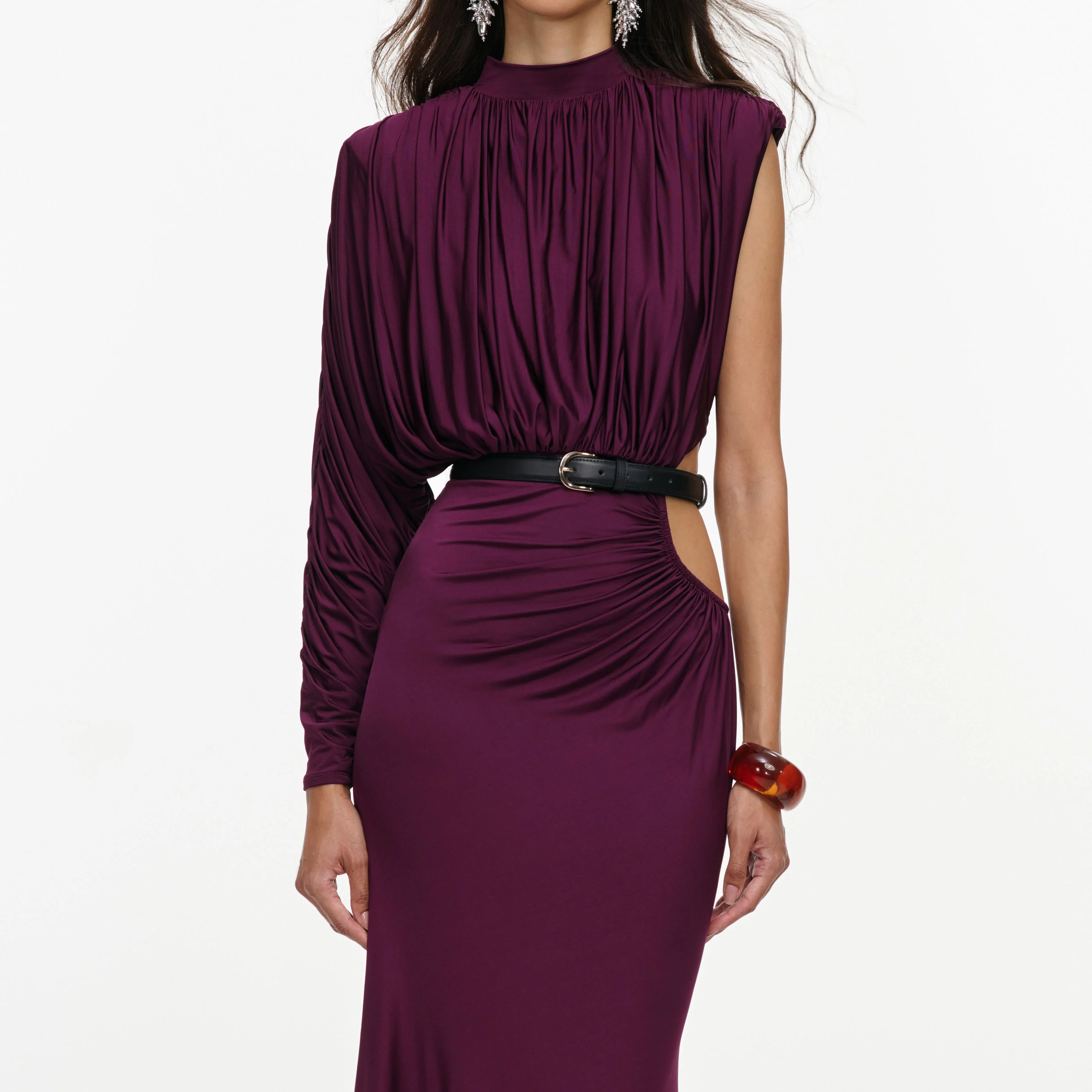 Purple Jersey Draped Maxi Dress - Image 5