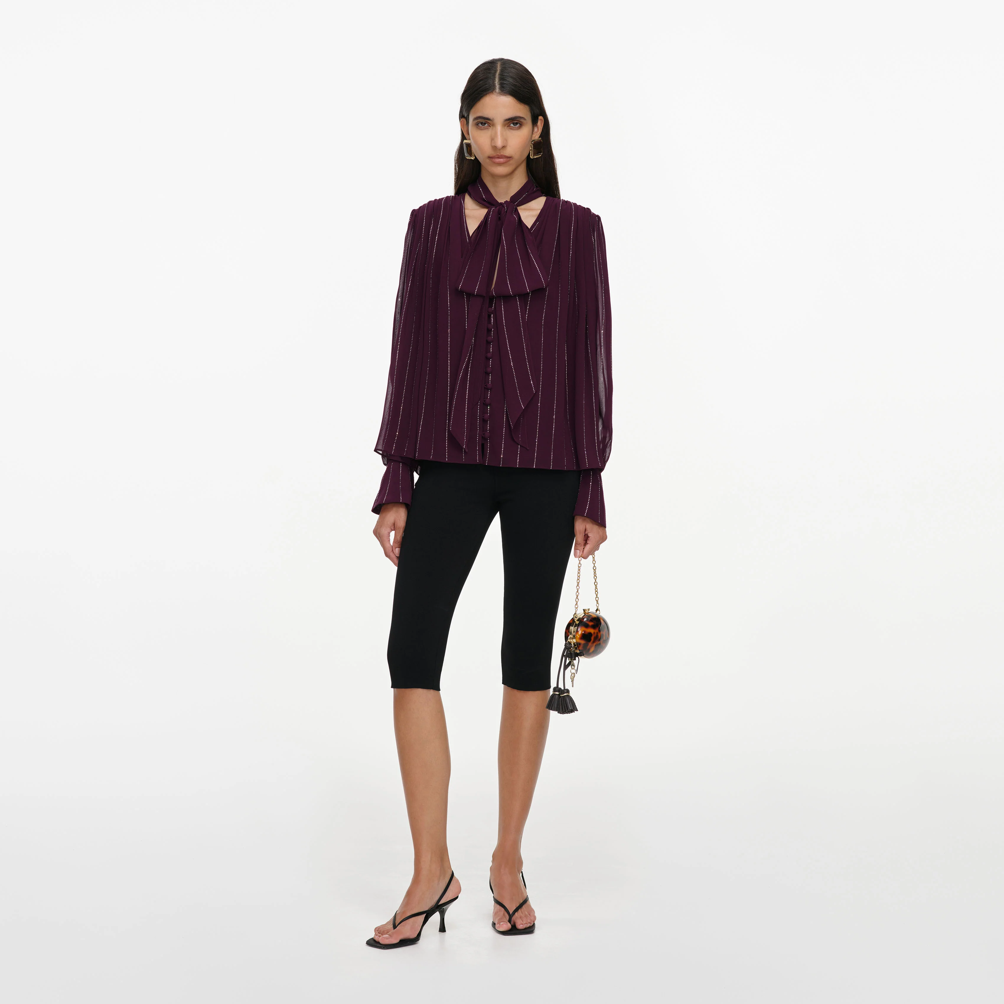 Purple Rhinestone Pinstripe Blouse