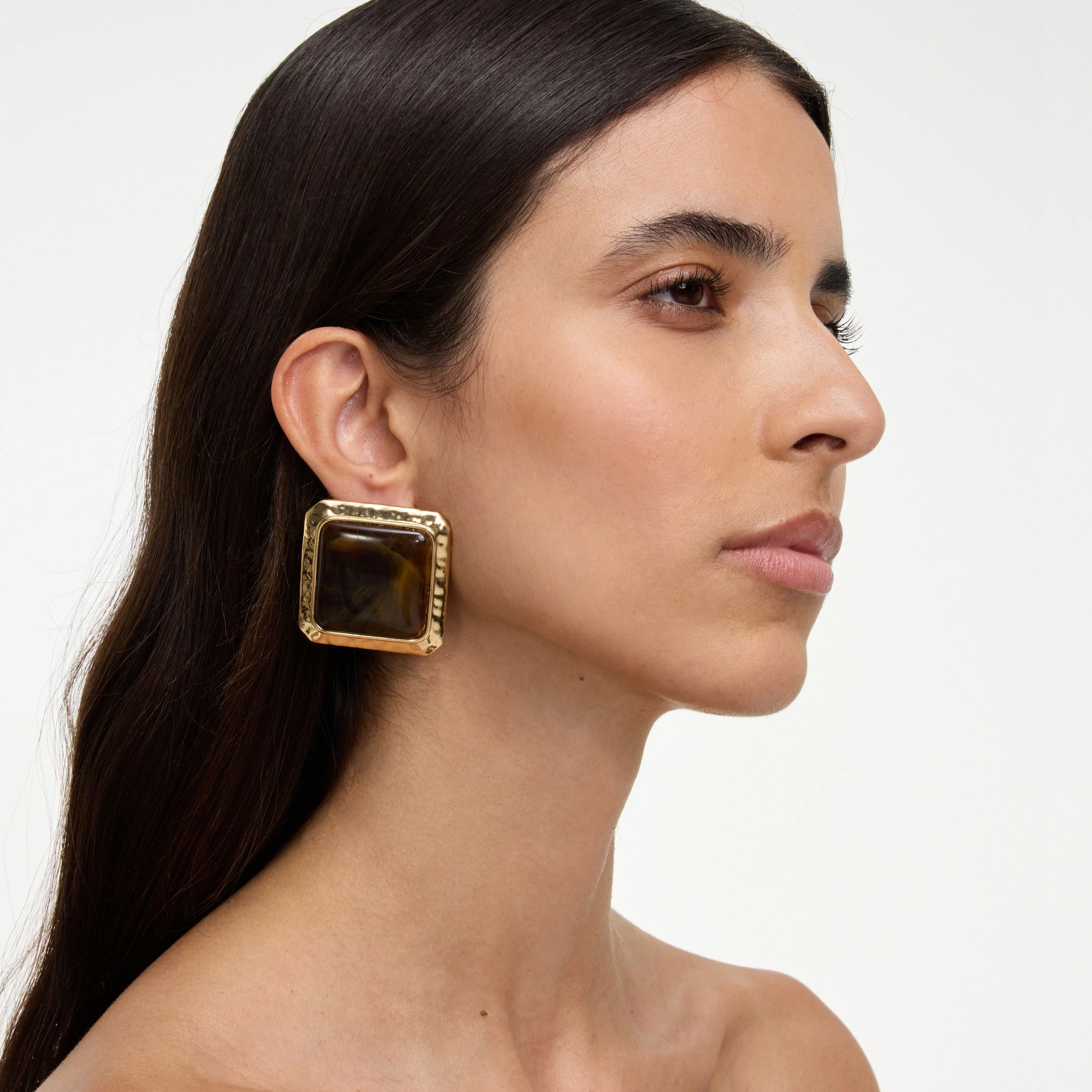 Square Brown Enamel Stud Earring - Image 2