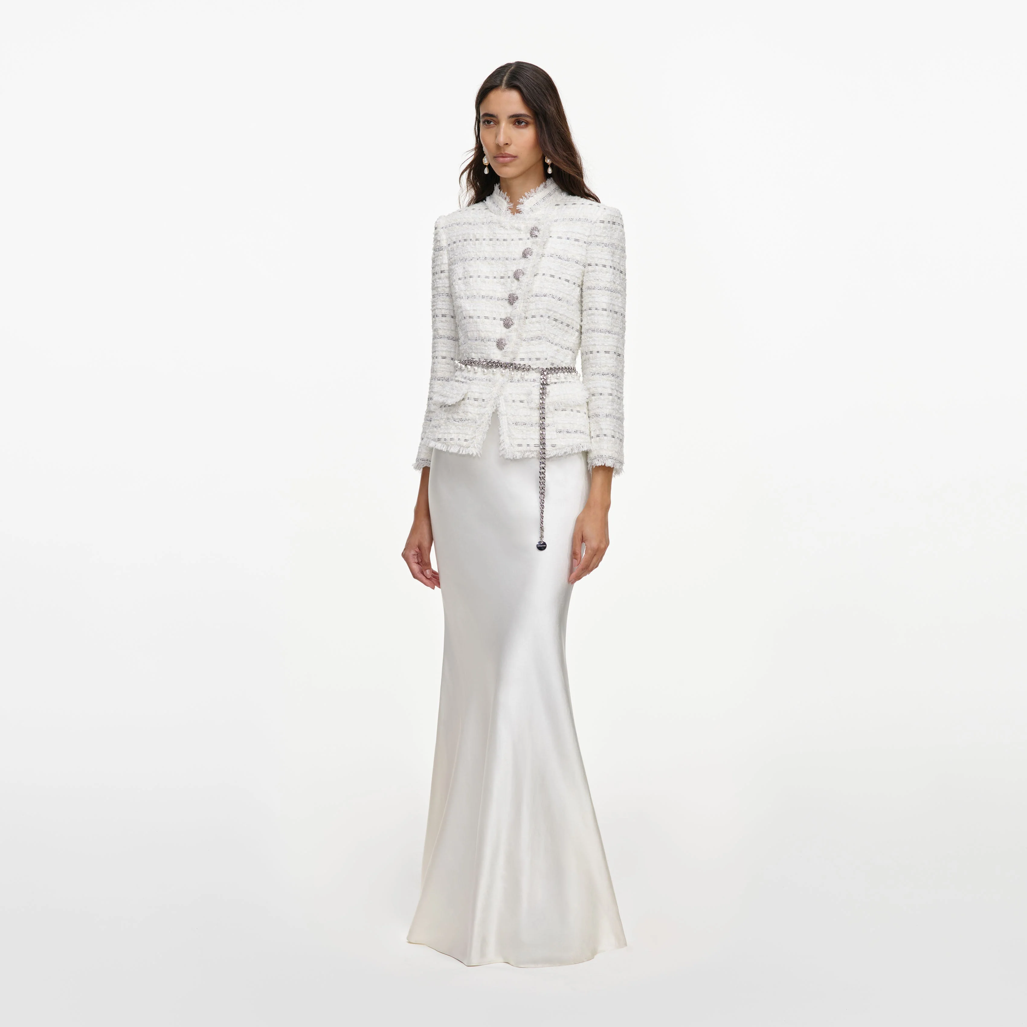 White Boucle Satin Maxi Dress - Image 2