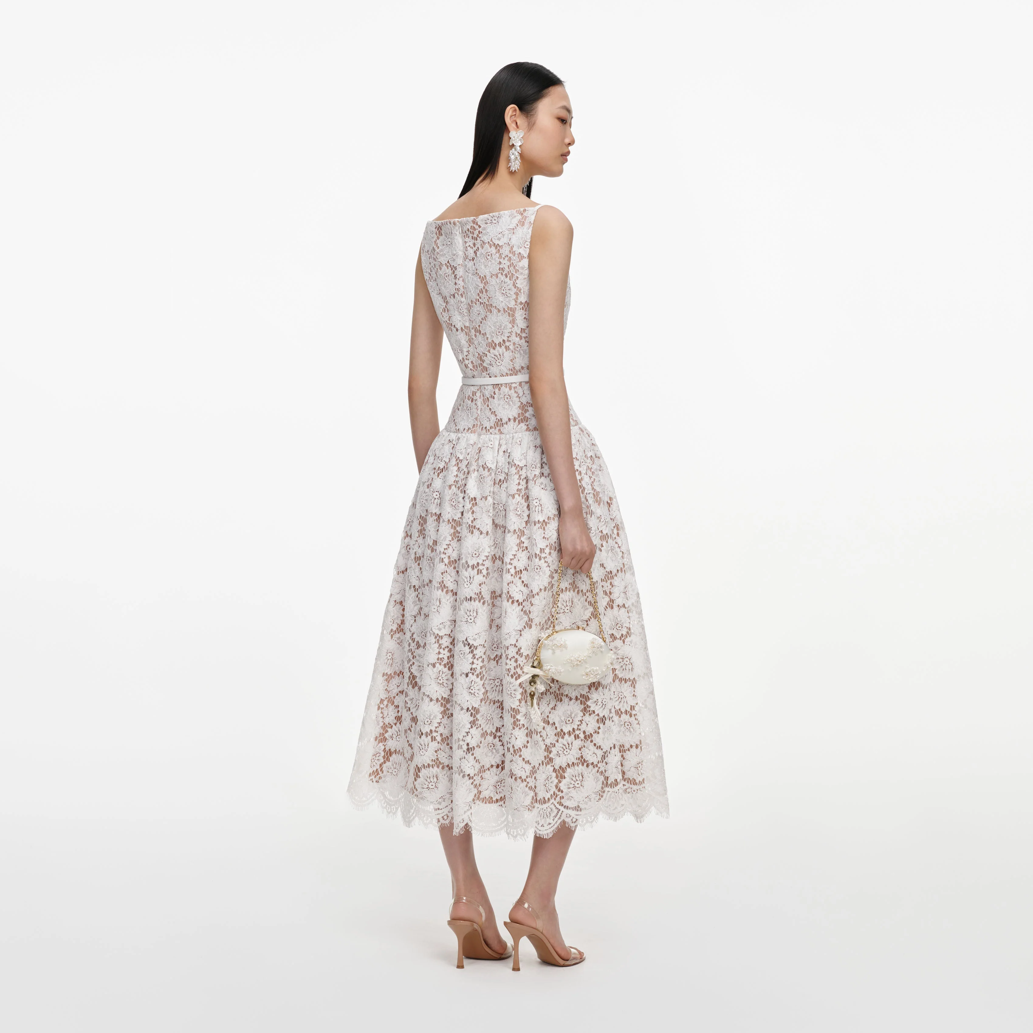 White Lace Flared Midi Dress - Image 3