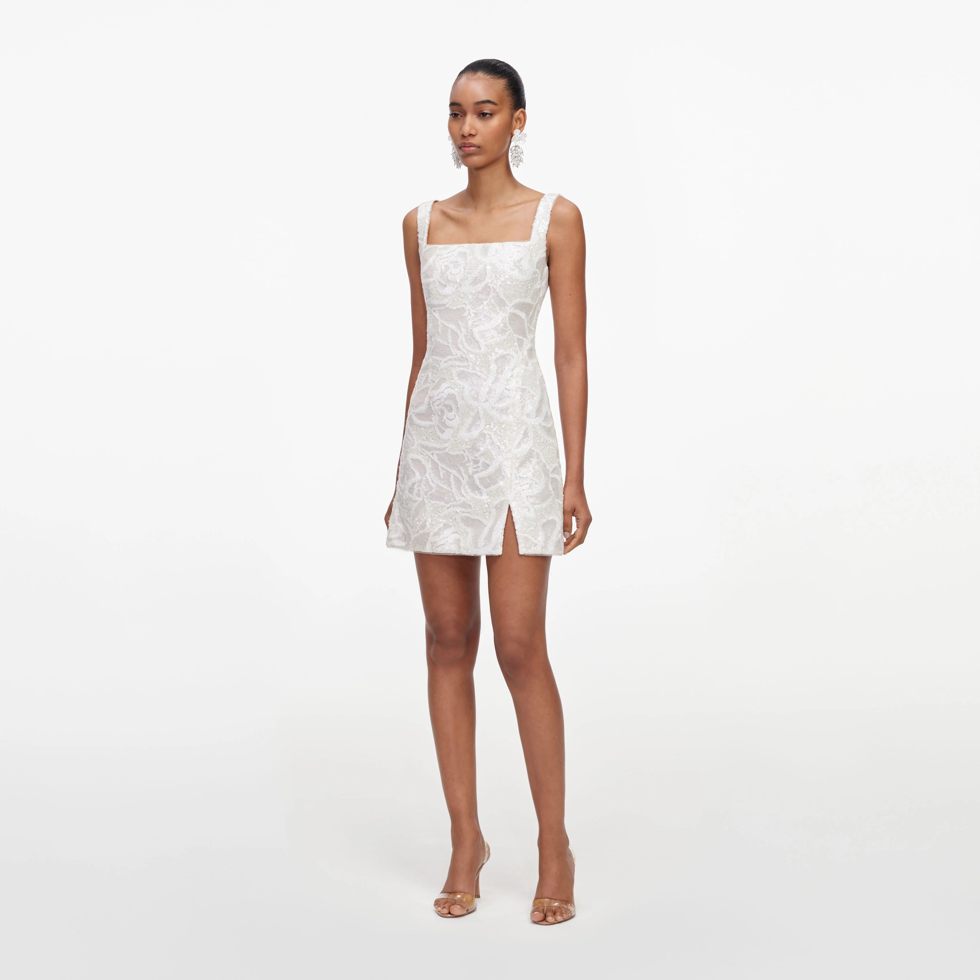 White Sequin Lace Mini Dress - Image 2