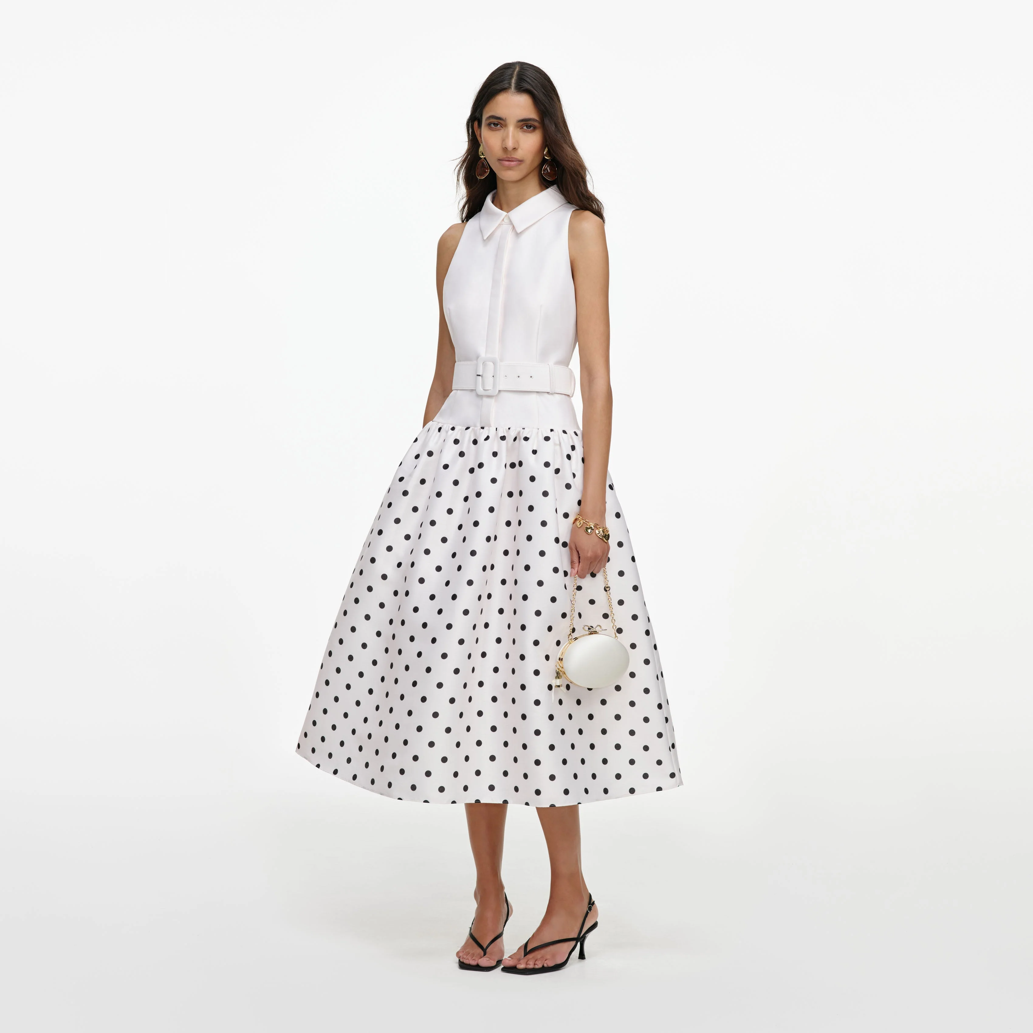 White Sleeveless Polka Dot Midi Dress - Image 2