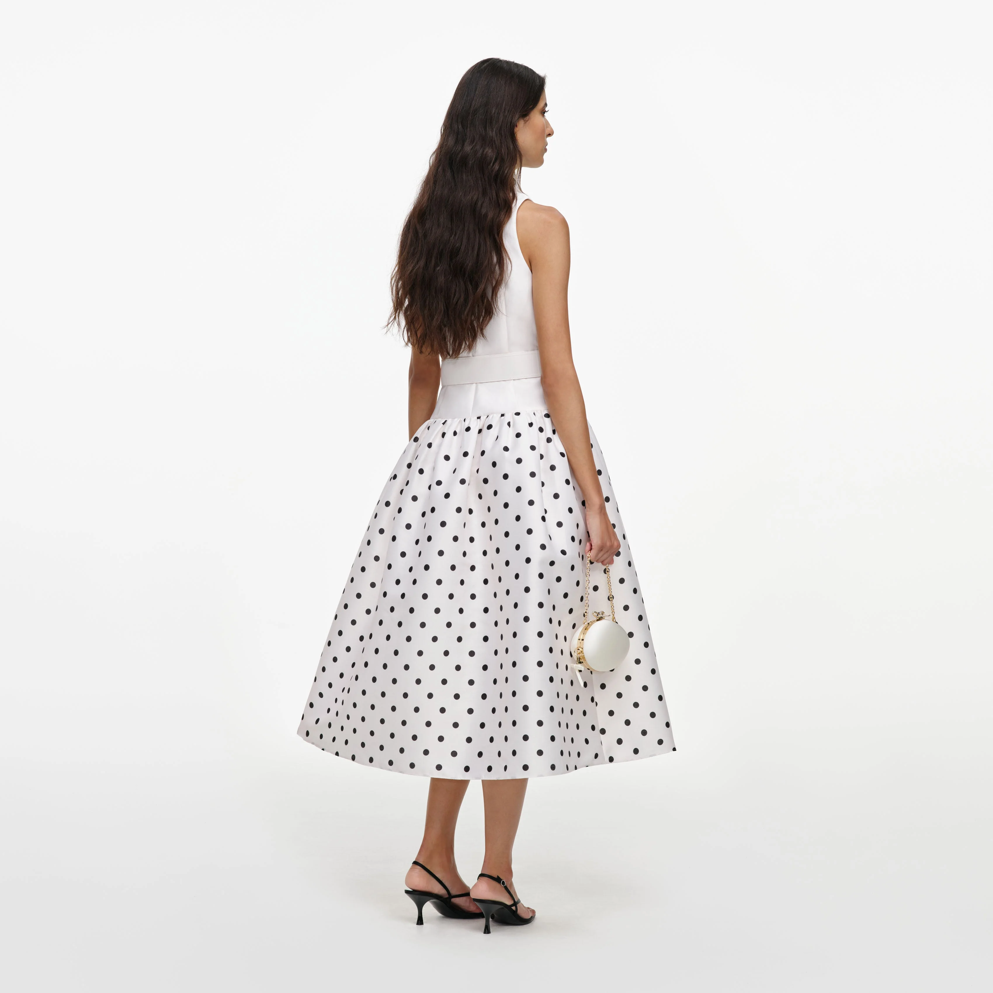 White Sleeveless Polka Dot Midi Dress - Image 3