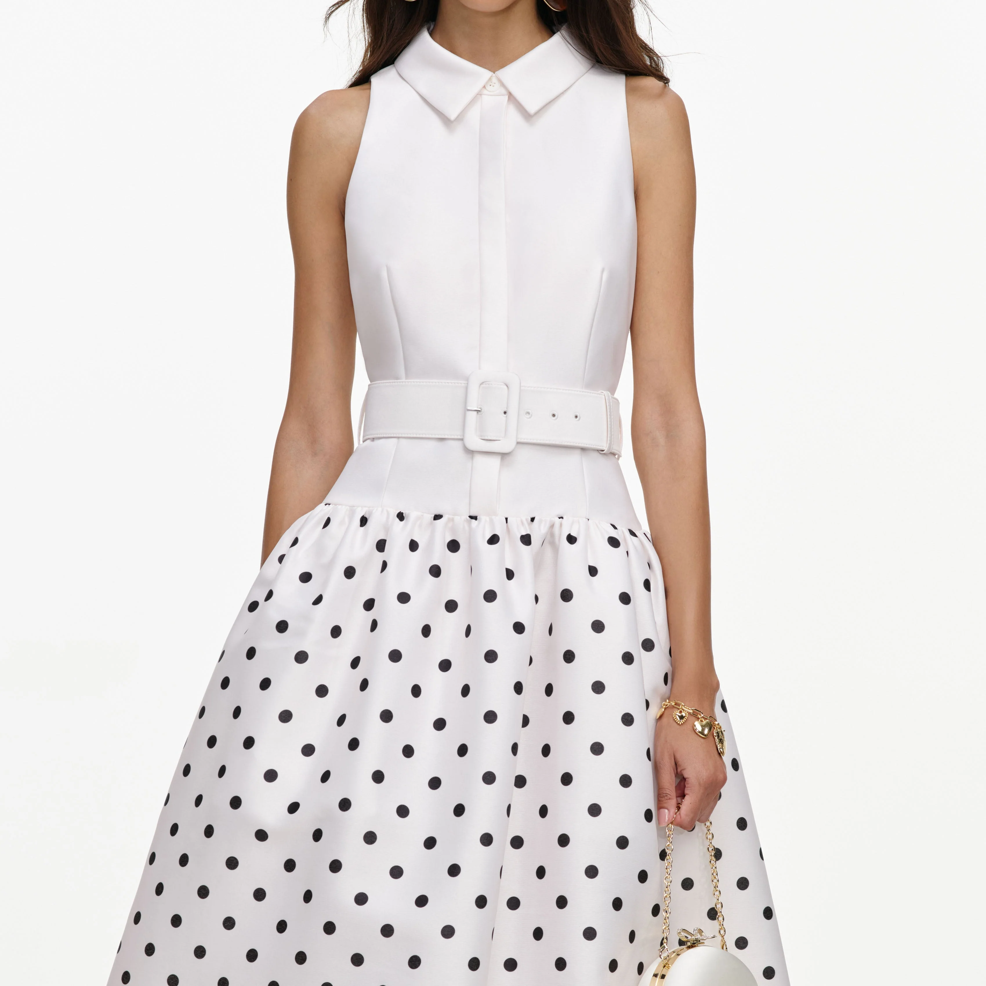 White Sleeveless Polka Dot Midi Dress - Image 4