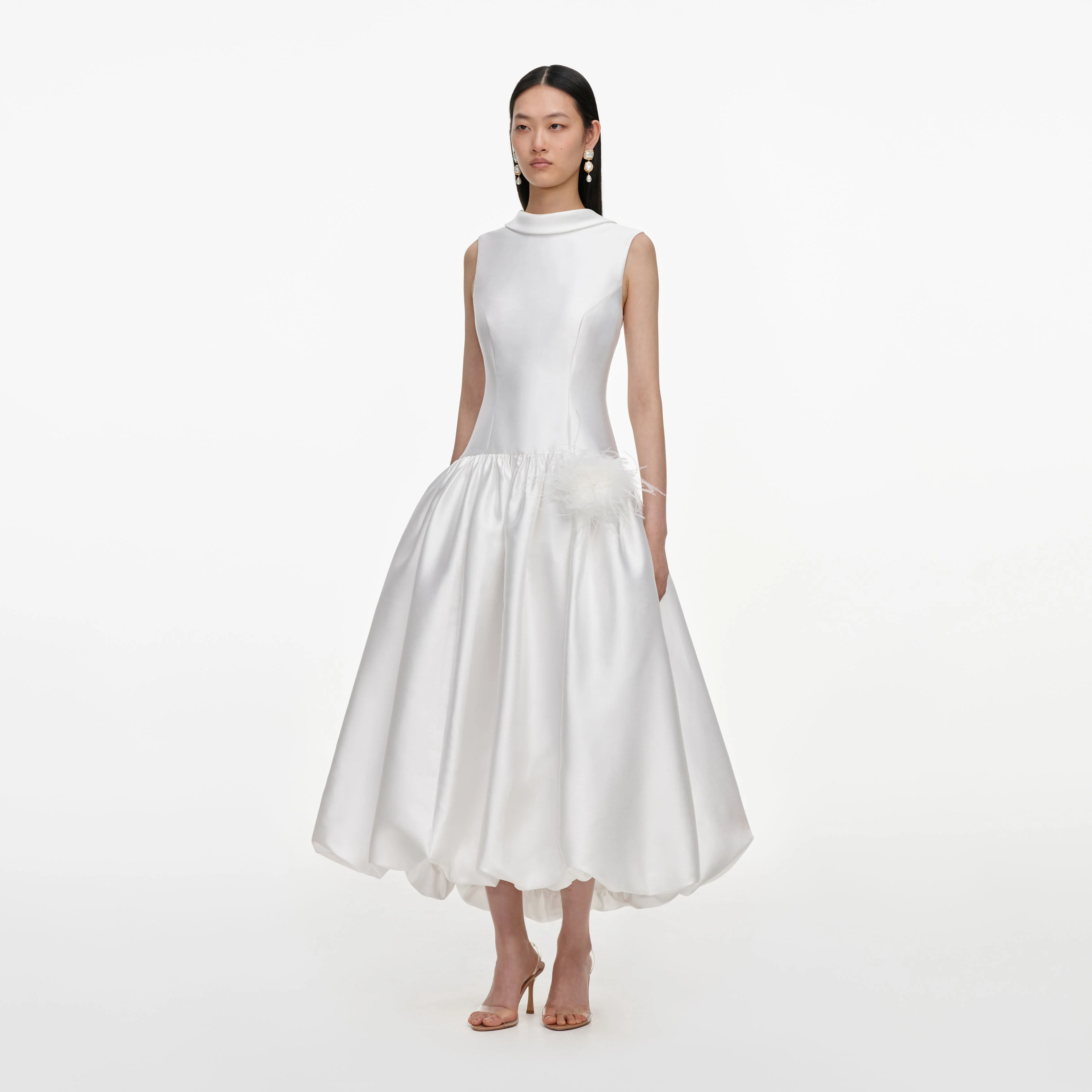 White Taffeta Bubble Hem Midi Dress - Image 2