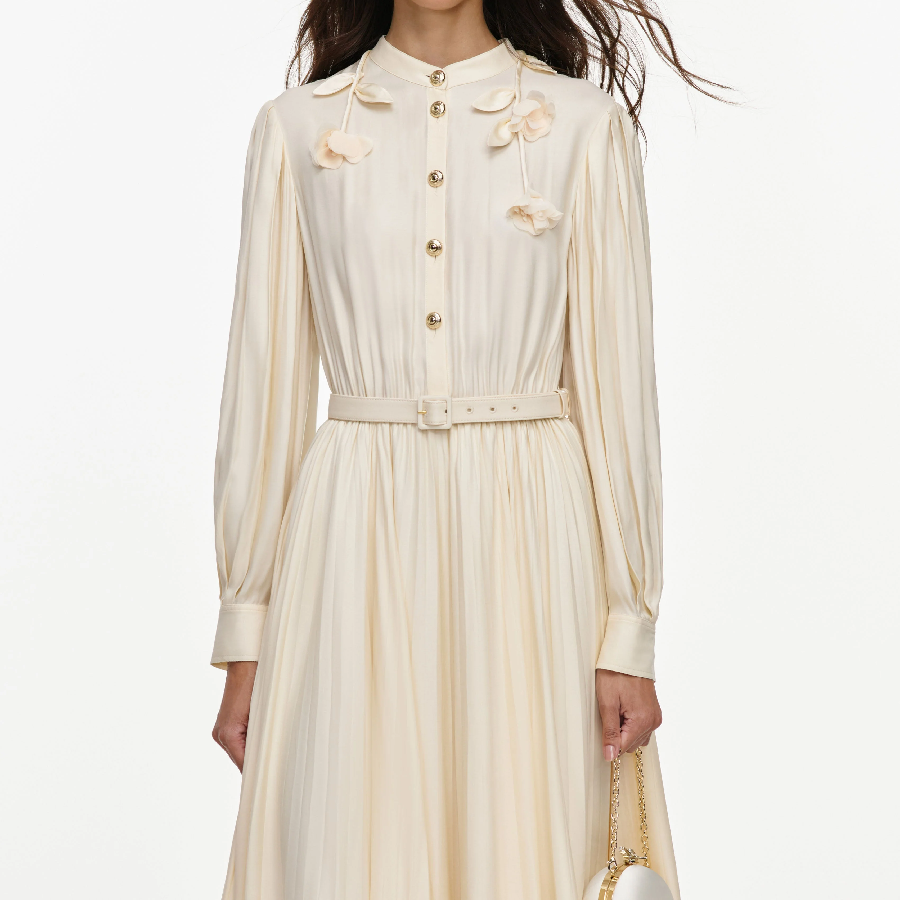 Yellow Viscose Lace Pleated Midi Dress - Image 4