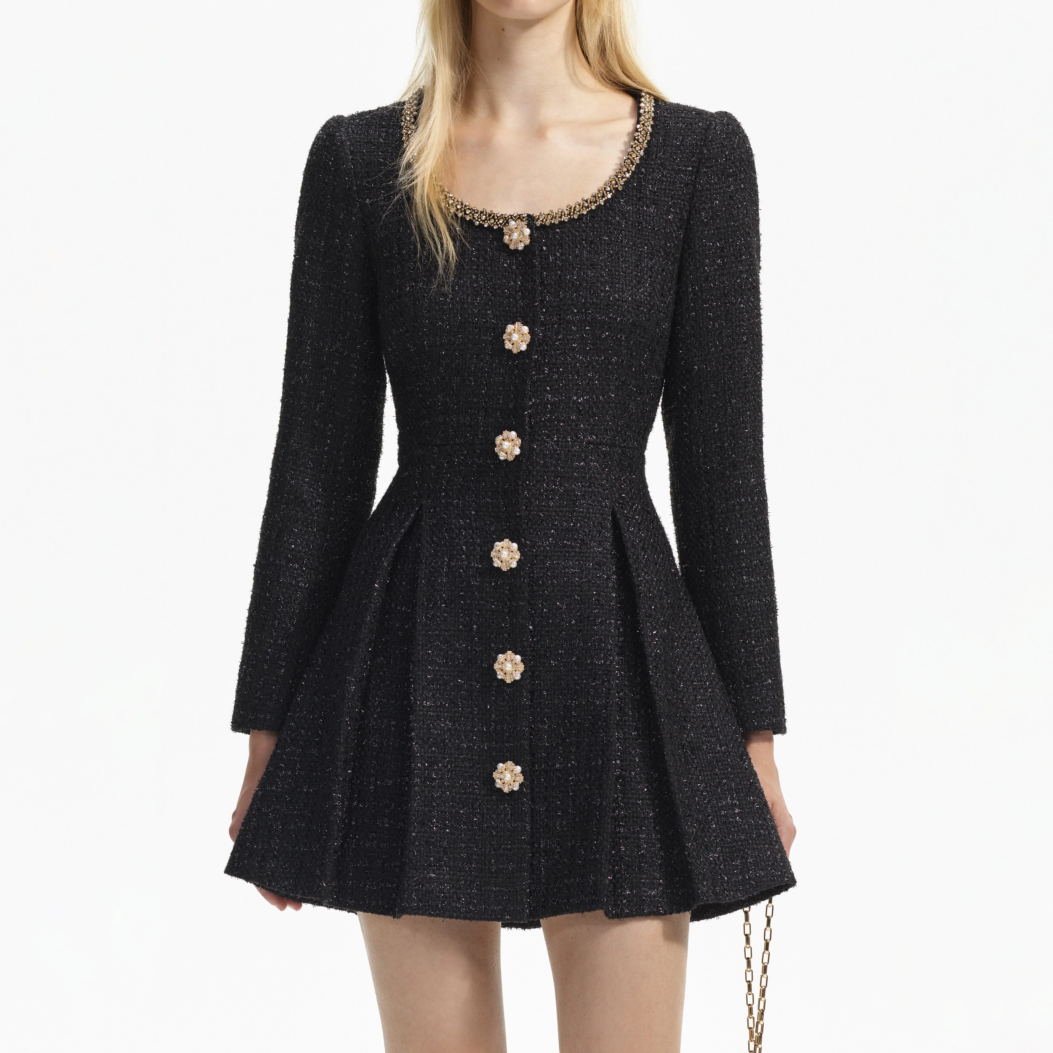 Black Boucle Tailored Mini Dress - Image 4