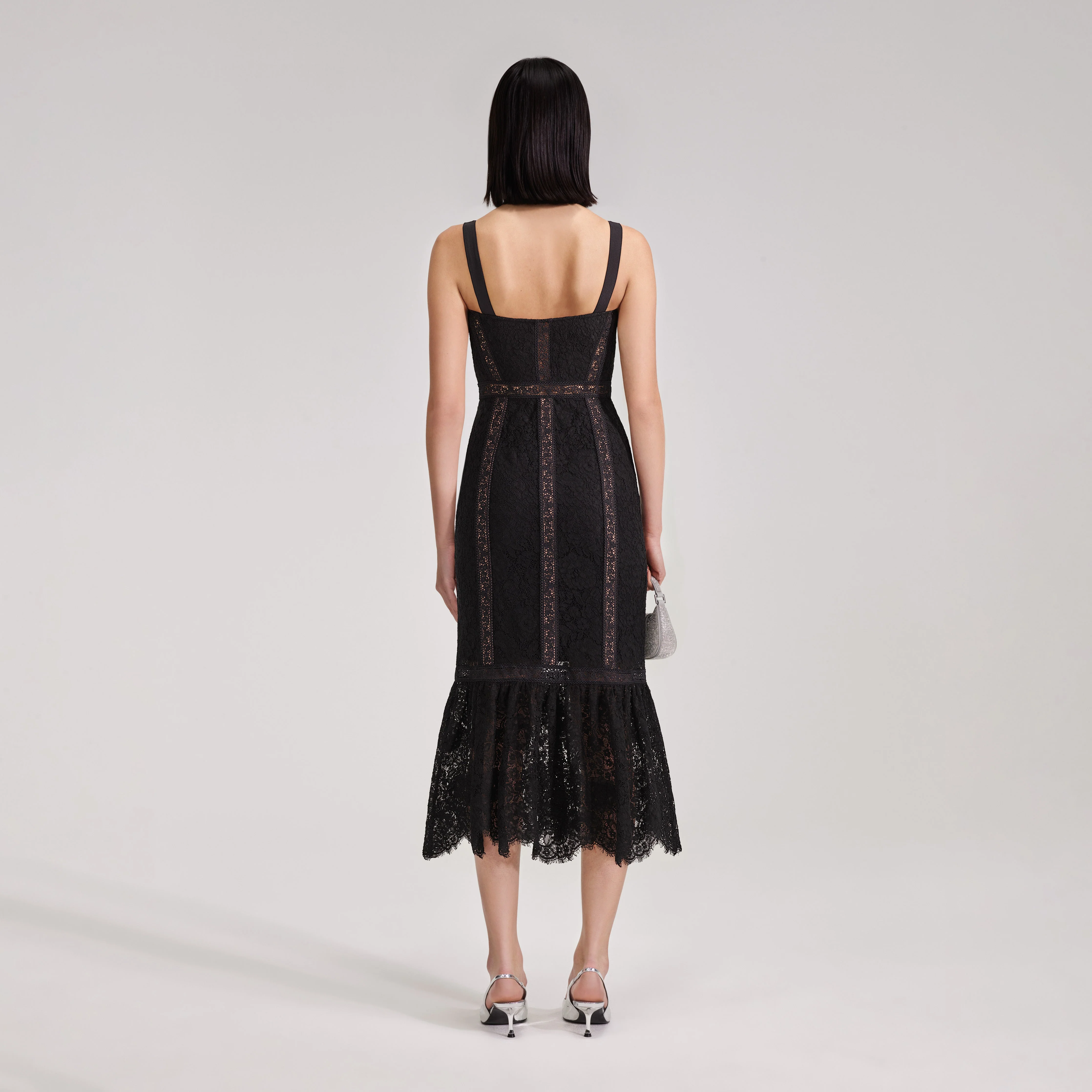 Black Cord Lace Insert Midi Dress - Image 3