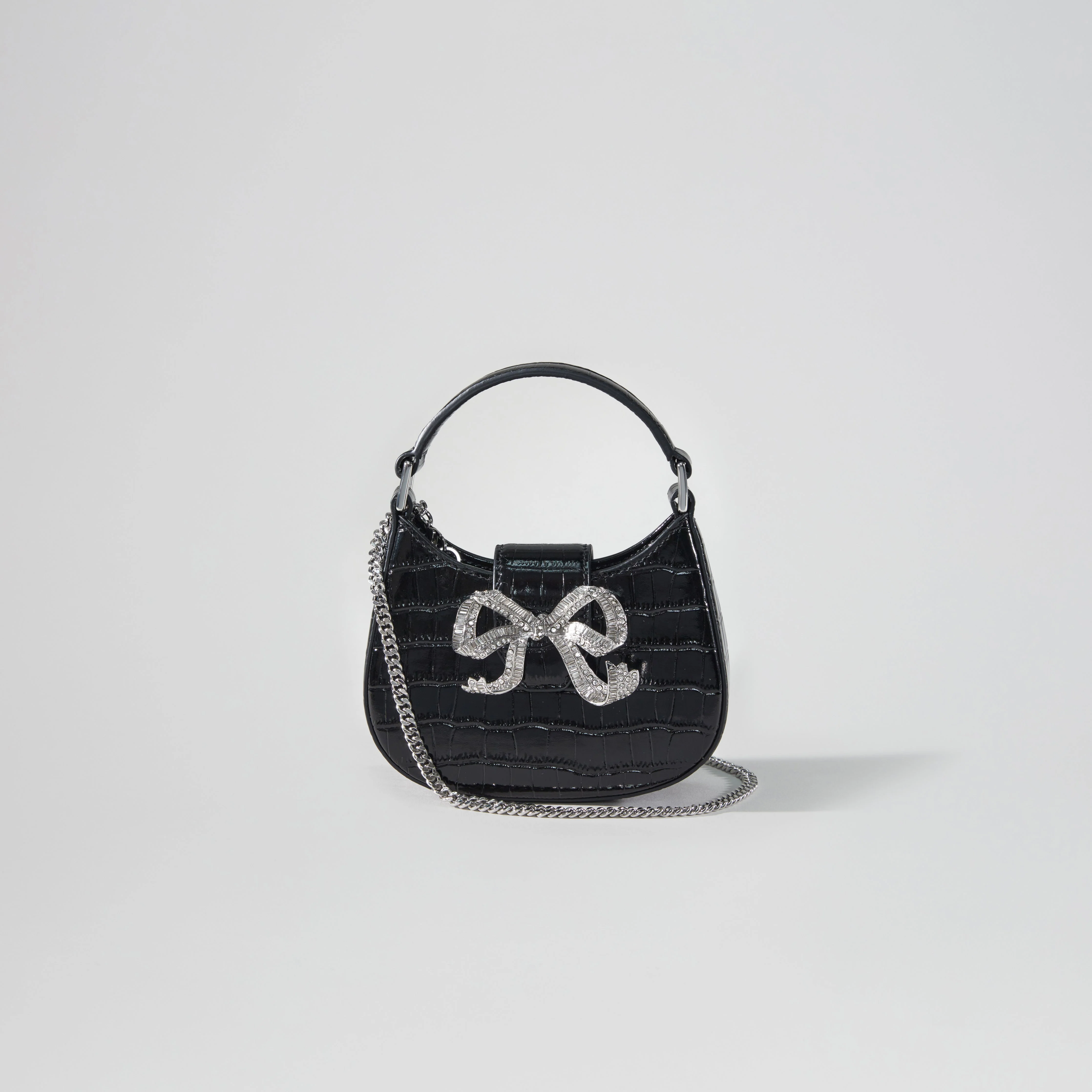 Black Croc Crescent Bow Micro Bag - Image 4
