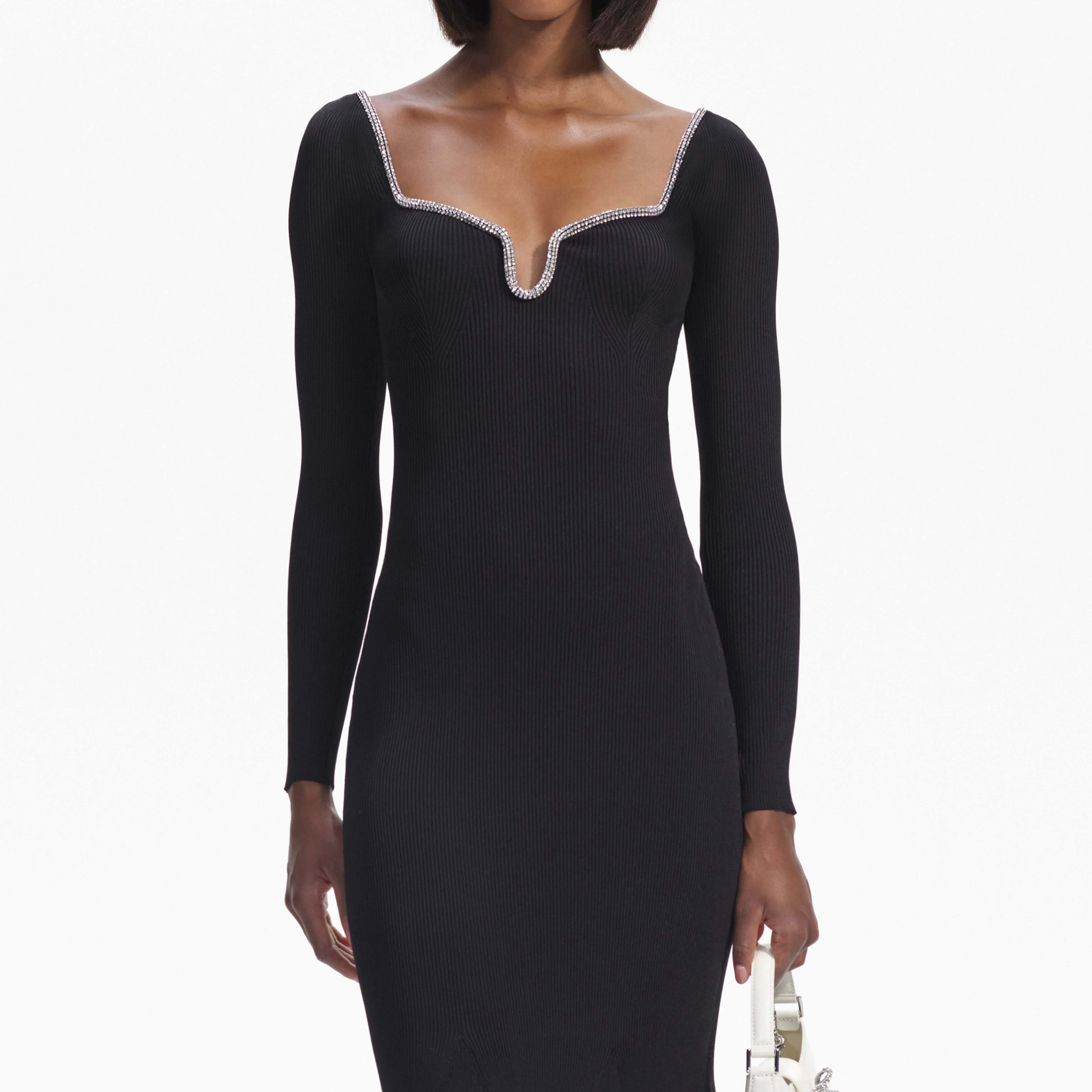 Black Knit Diamante Trim Midi Dress - Image 4