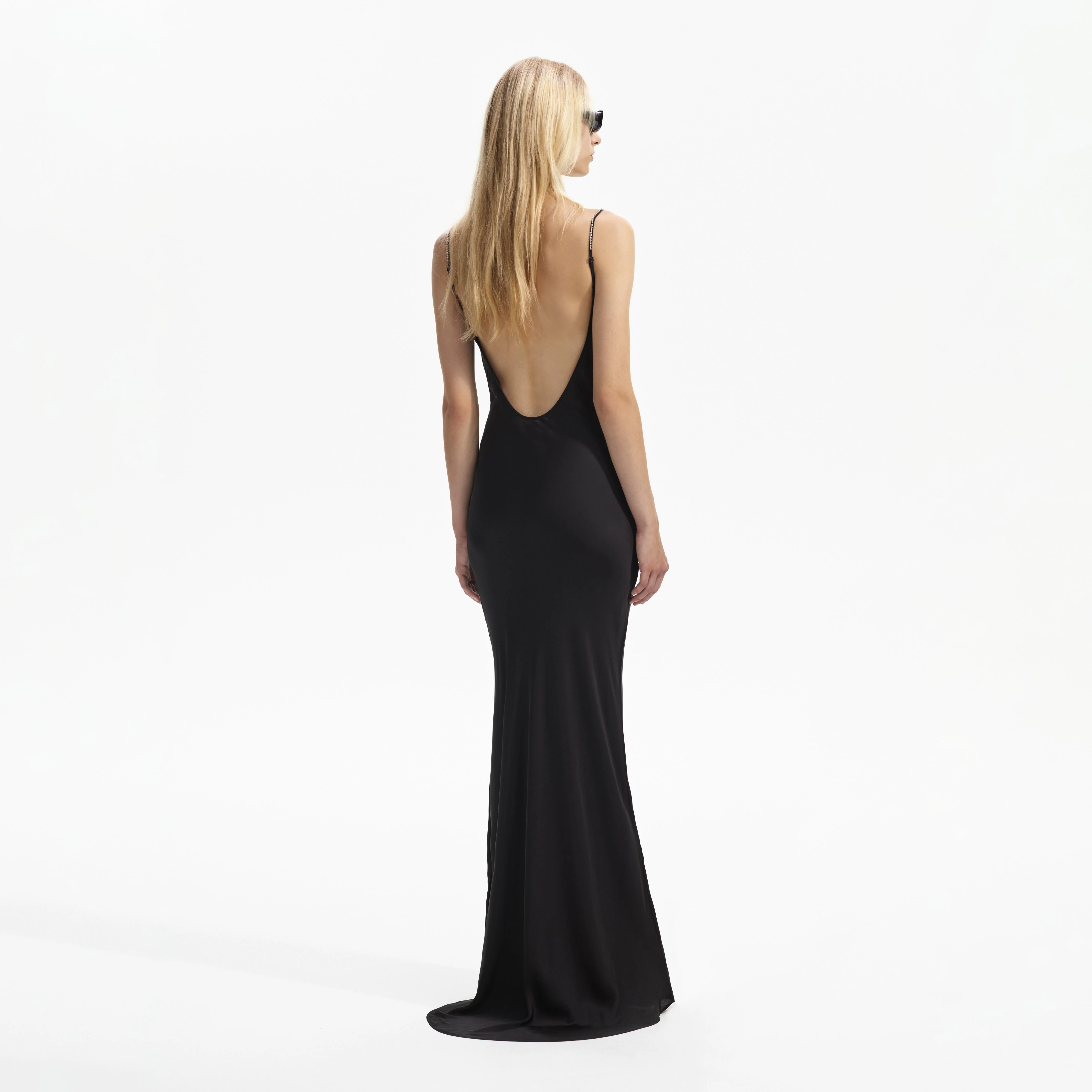 Black Lace Satin Maxi Dress - Image 3