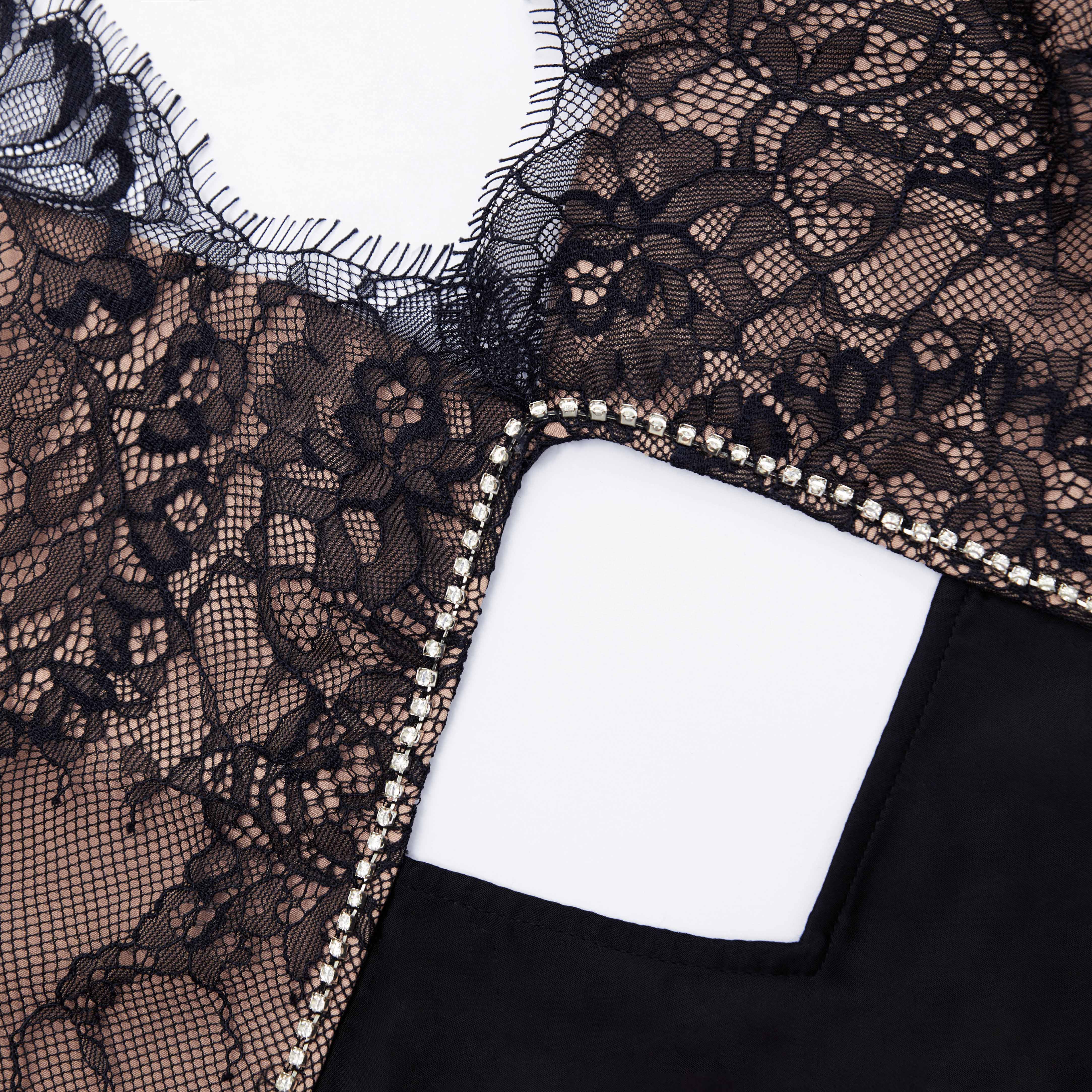 Black Lace Satin Maxi Dress - Image 5