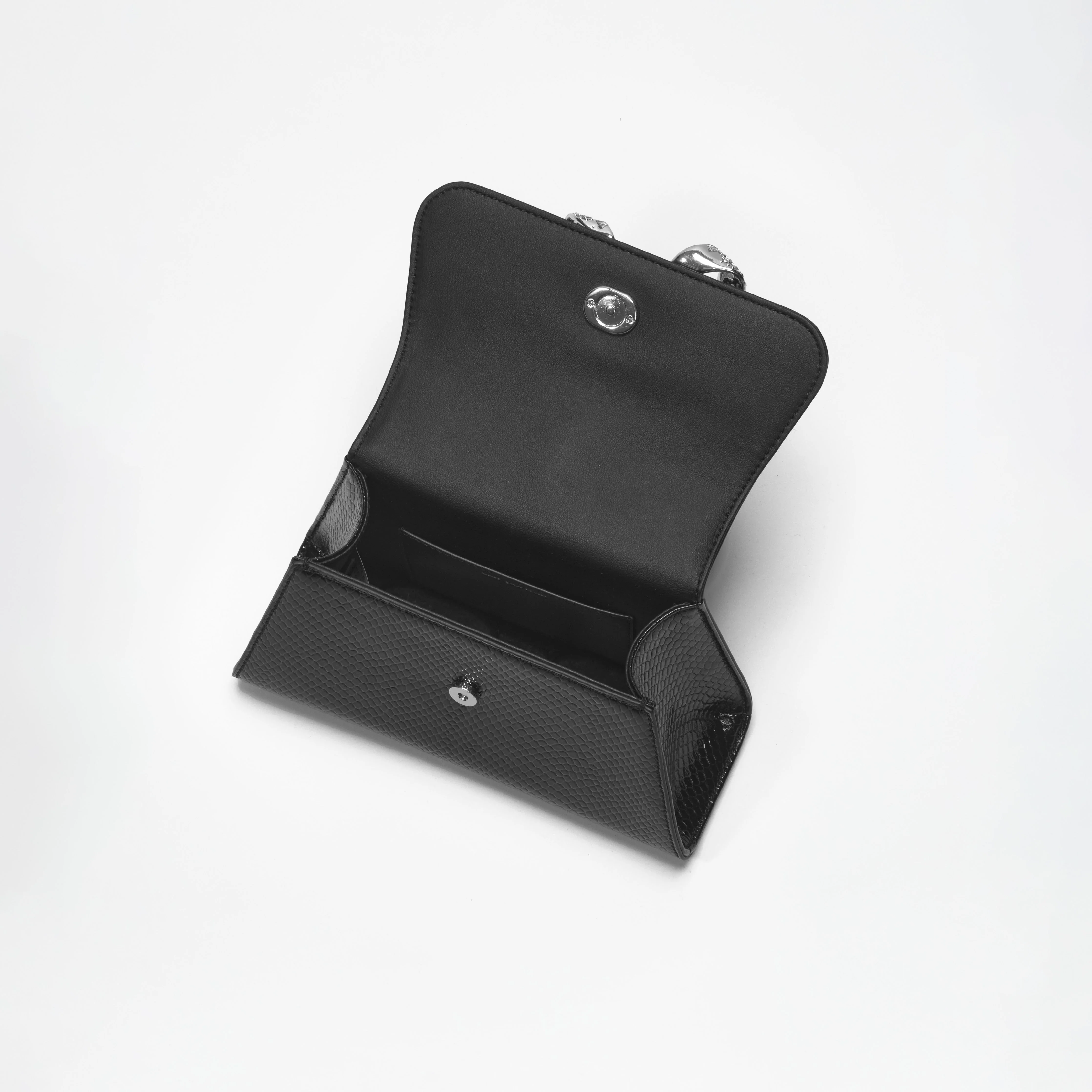Black Python Diamante Bow Mini Bag - Image 5