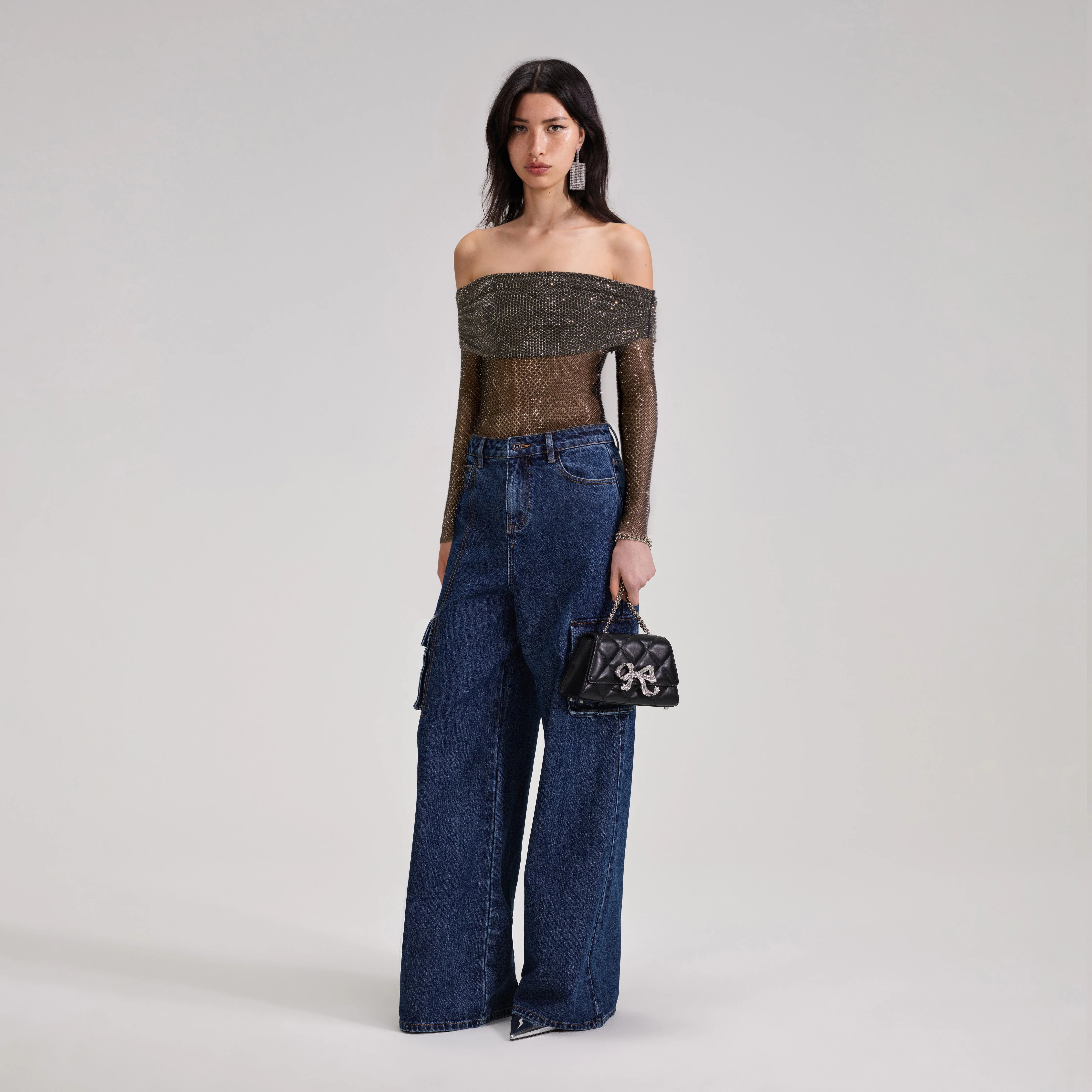 Black Rhinestone Fishnet Top - Image 2