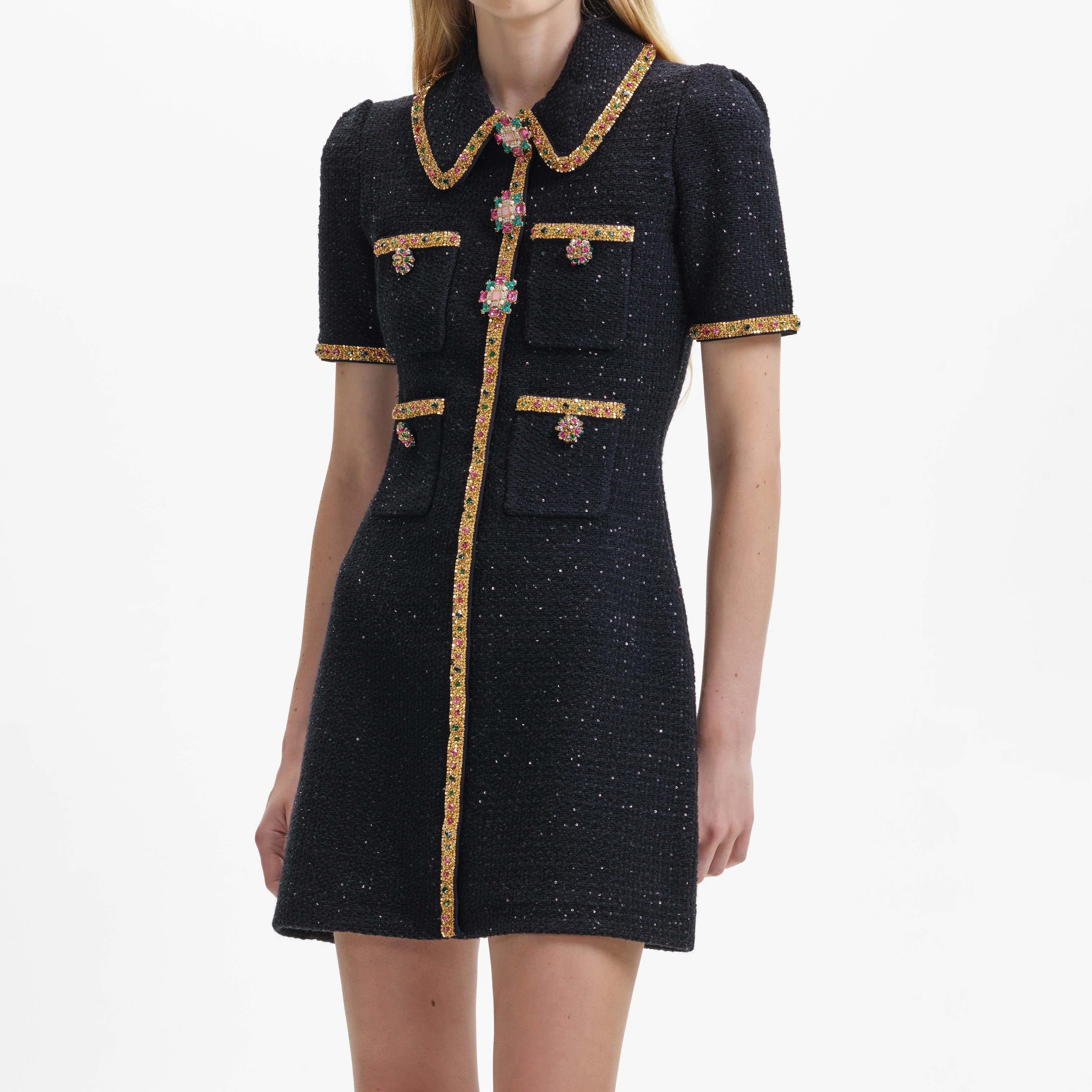 Black Sequin Embellished Knit Mini Dress - Image 4