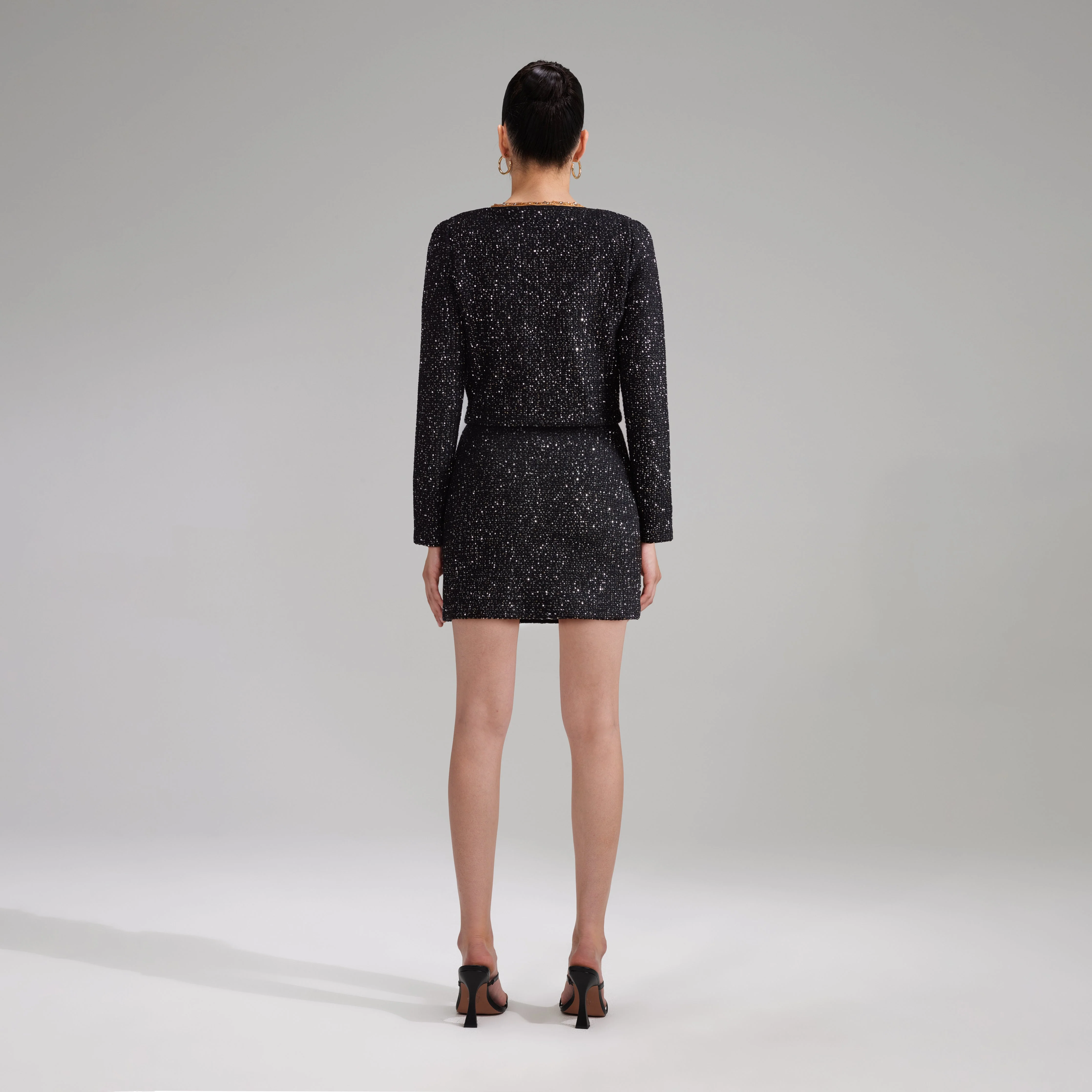 Black Sequin Knit Mini Skirt - Image 3