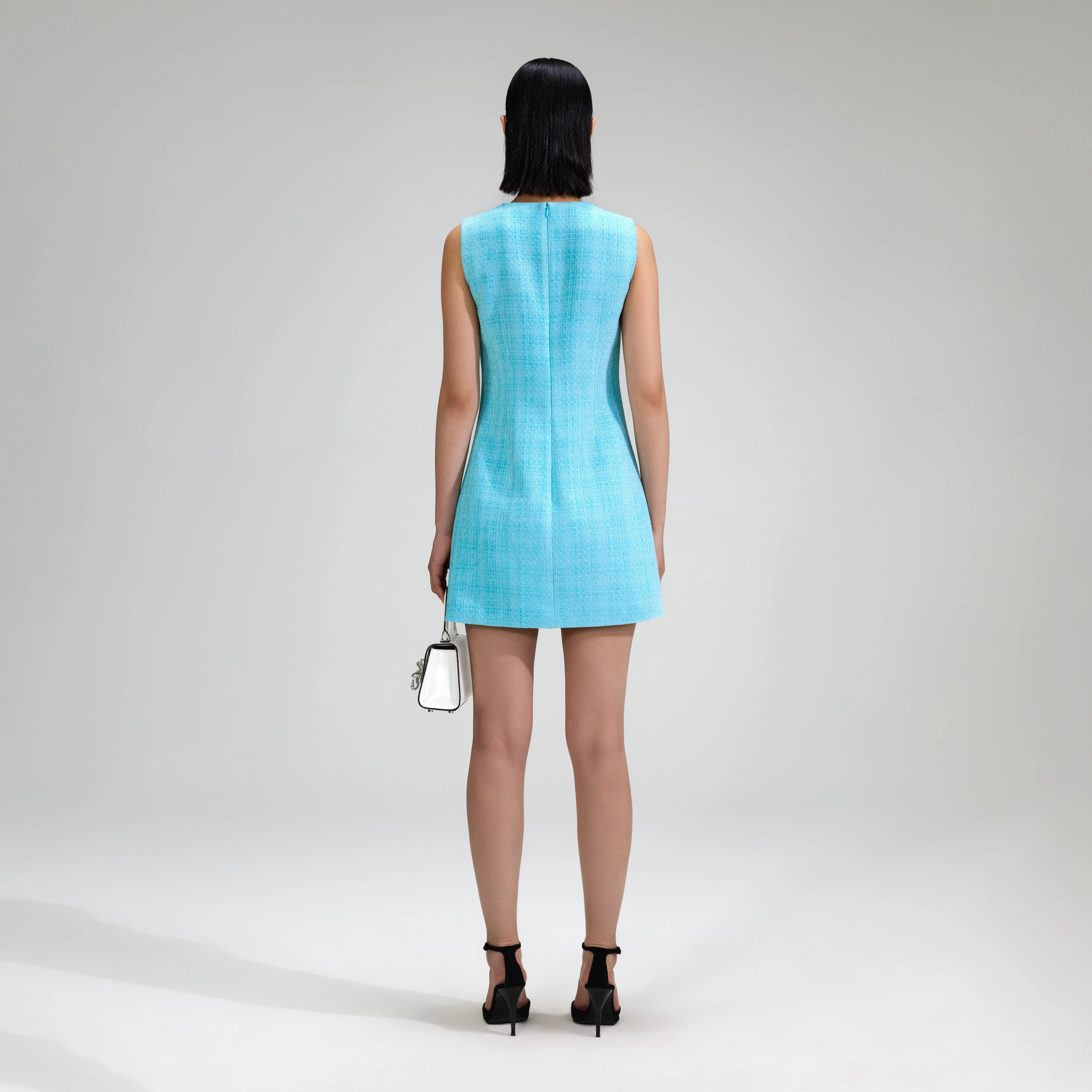 Blue Boucle Mini Dress - Image 3