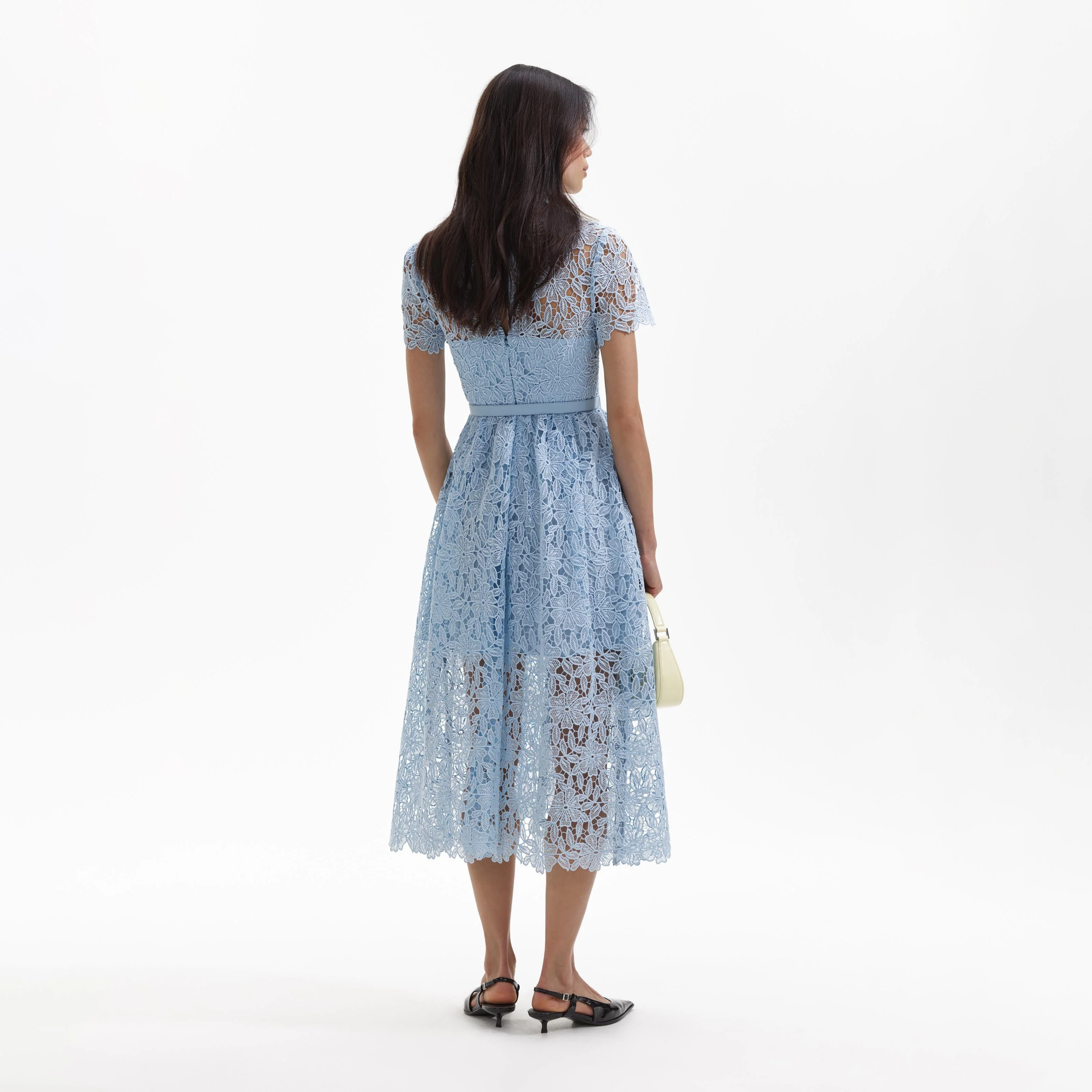 Blue Lace Keyhole Midi Dress - Image 3